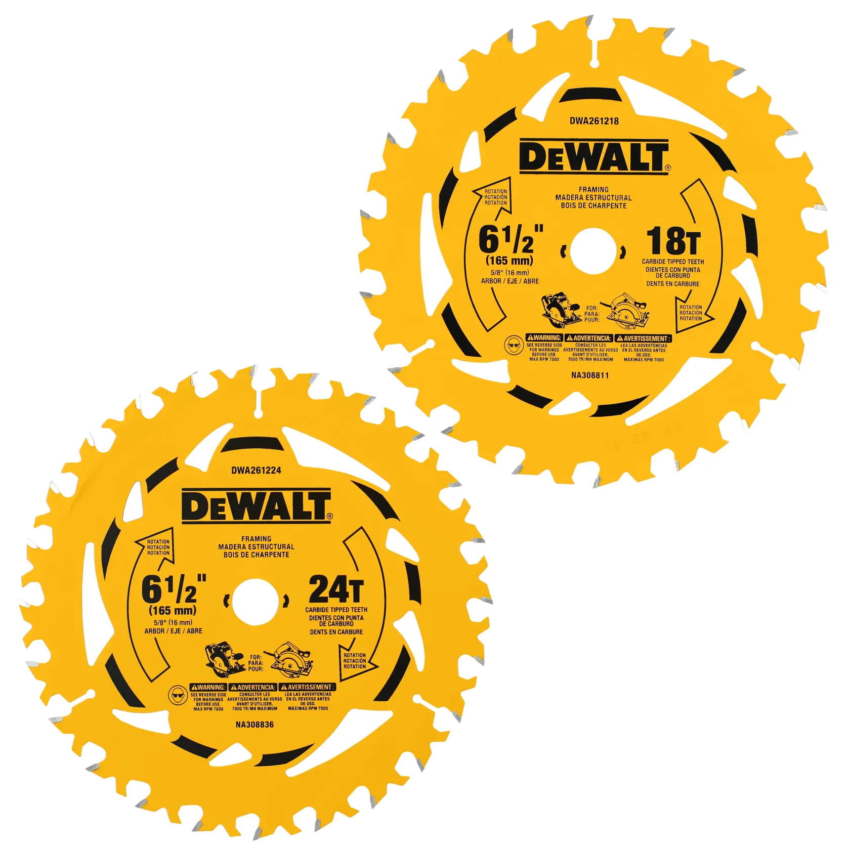 DWA2612CMB DEWALT 6-1/2“ 18T + 24T Combo Pack beauty image 1.