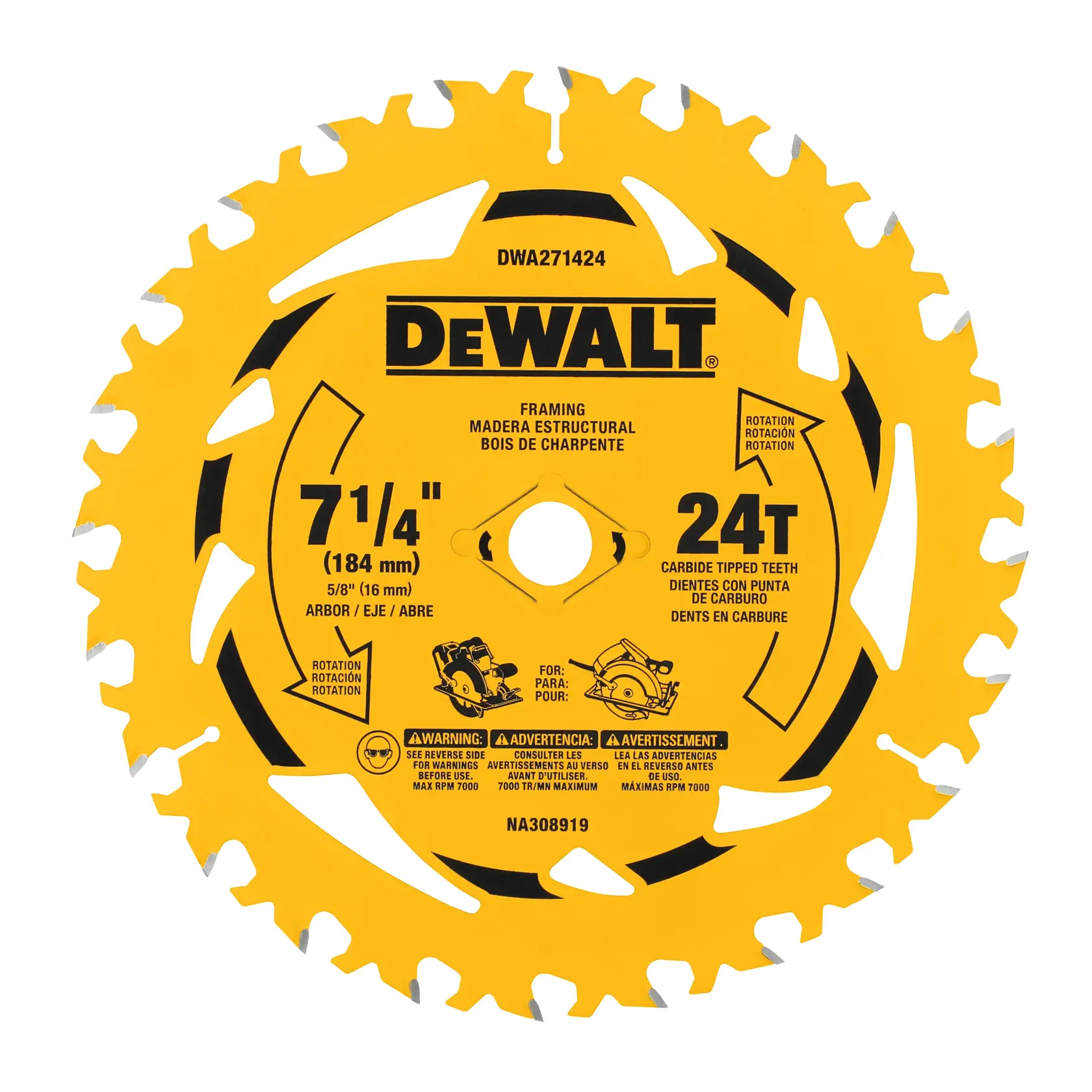 DEWALT DWA271424B10  7-1/4“ 24T Bulk 10 Pack front view.