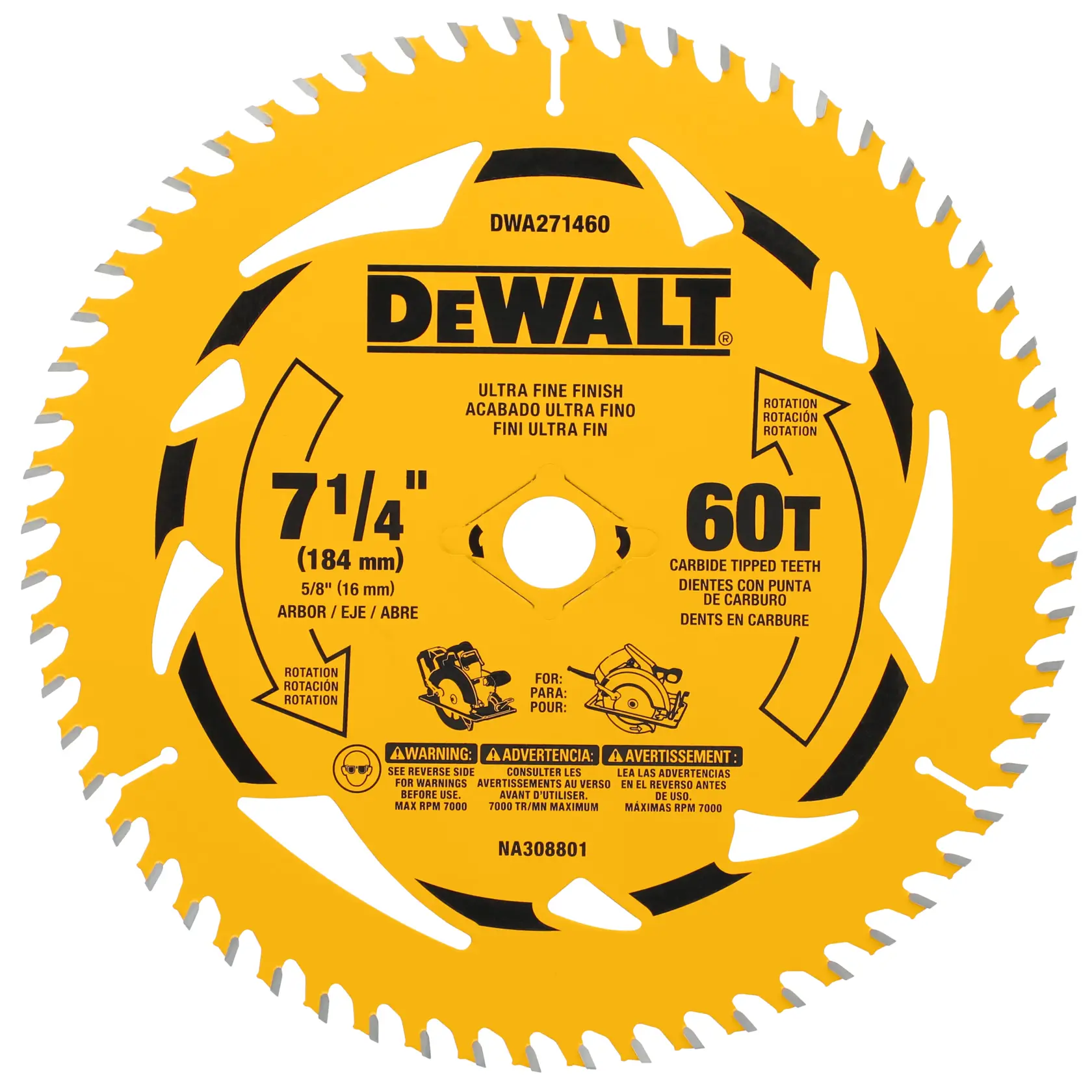 DWA271460L DEWALT 7-1/4“ 60T Lowe's Security Tag beauty image 1