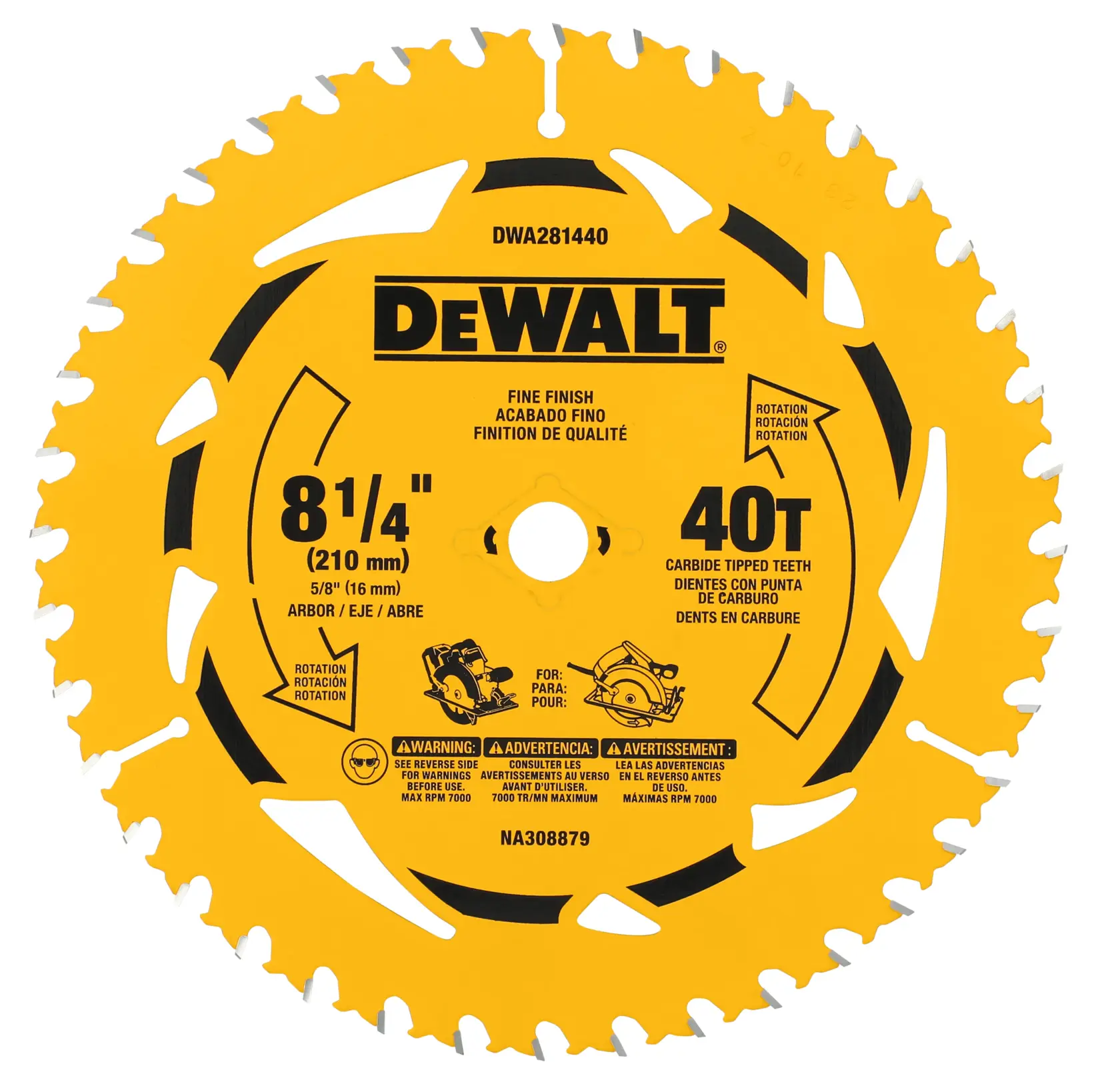 DEWALT DWA281440  8-1/4“ 40T Single Pack front view.