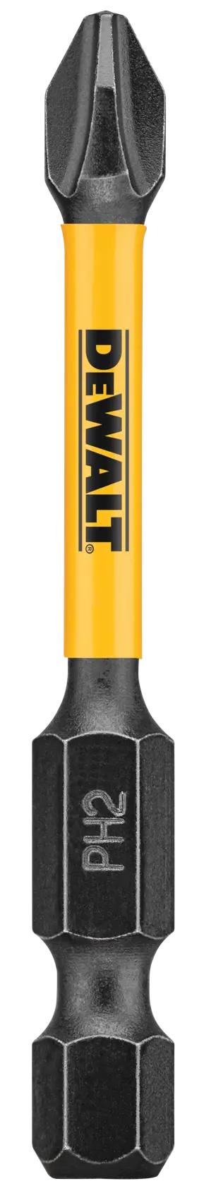 A DEWALT branded Phillips screwdriver bit with a yellow shaft and black ends, marked 'PH2'.