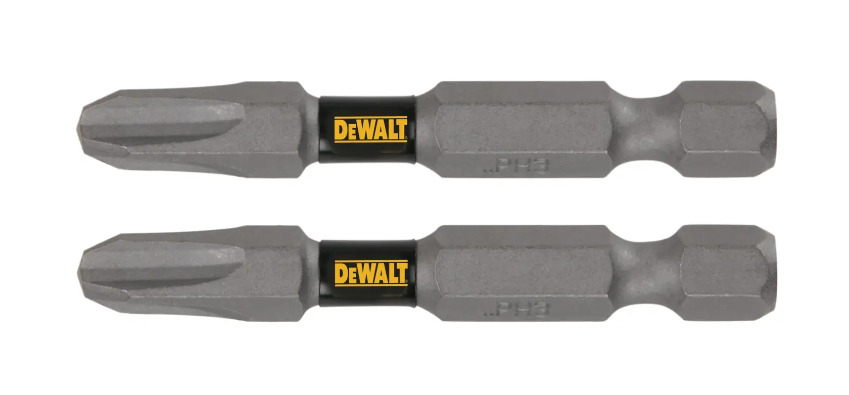 Two DEWALT branded Phillips screwdriver bits, labeled PH3, shown side by side on a white background.