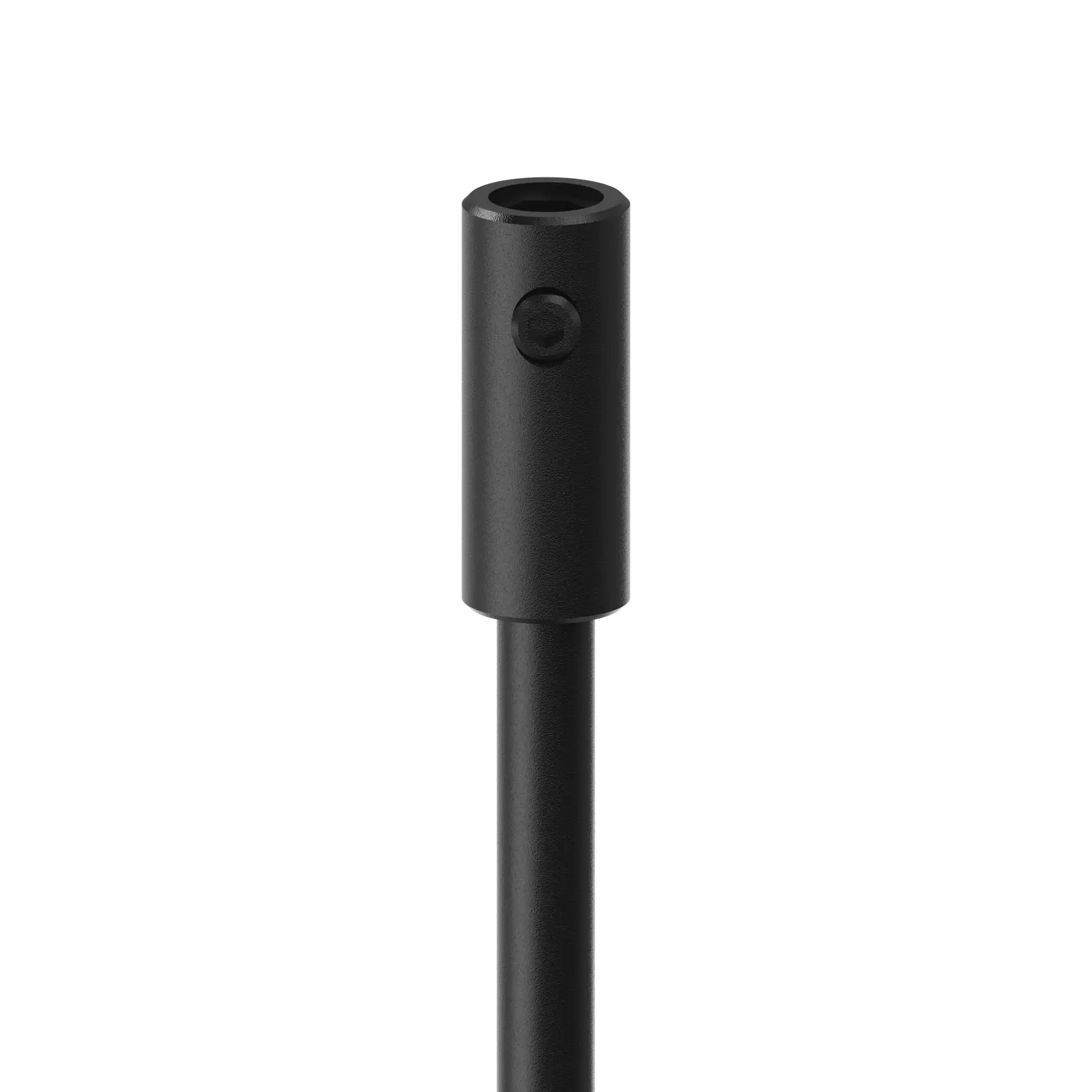Black metal extension rod with cylindrical end, shown on a white background.