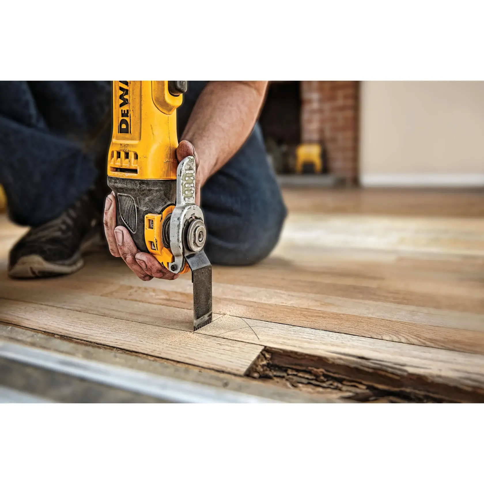 1 and quarter inch Precision Tooth Blade being used on floor by person.