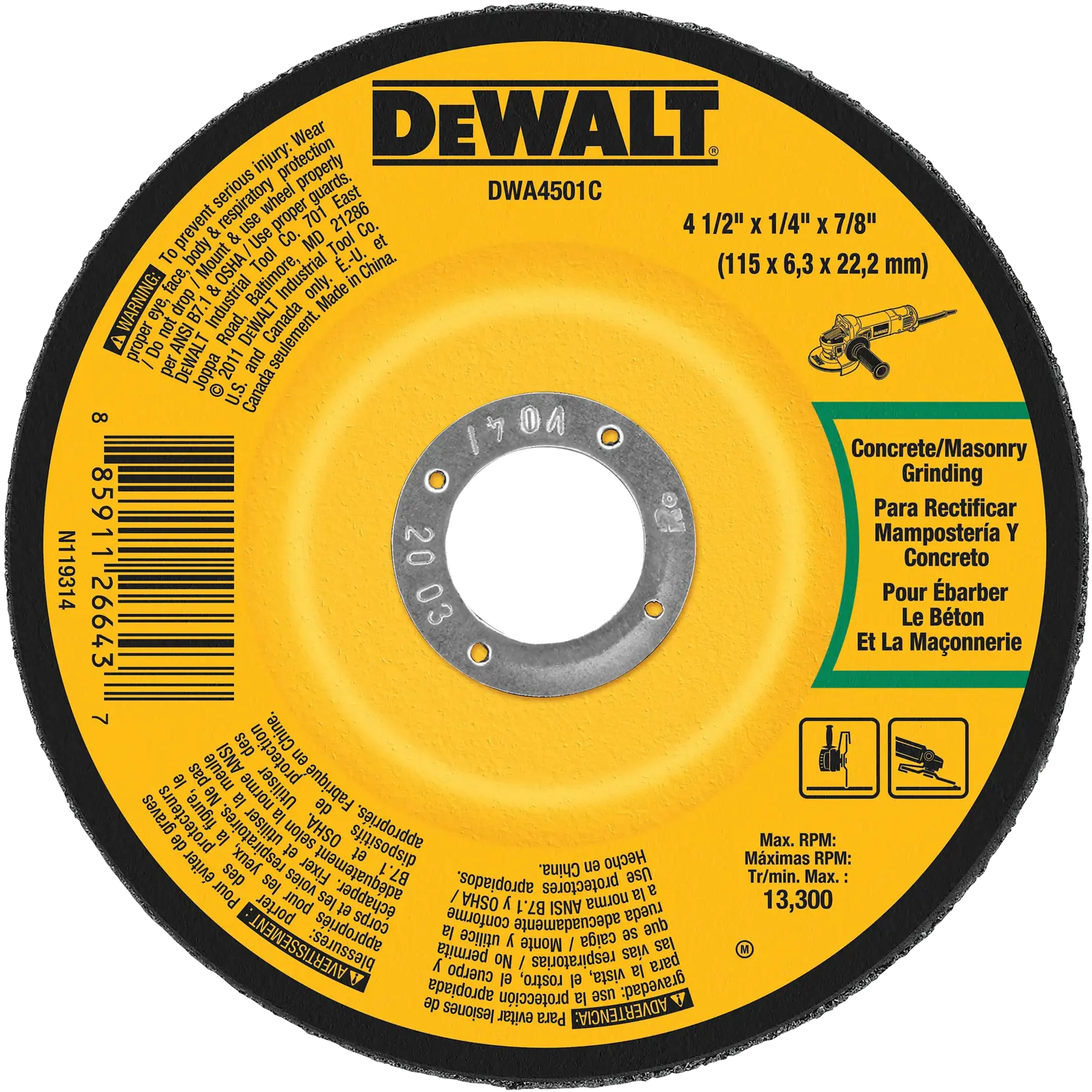 DEWALT® 4-1/2-in. x 1/4-in. x 7/8-in. Concrete/Masonry Grinding Wheel