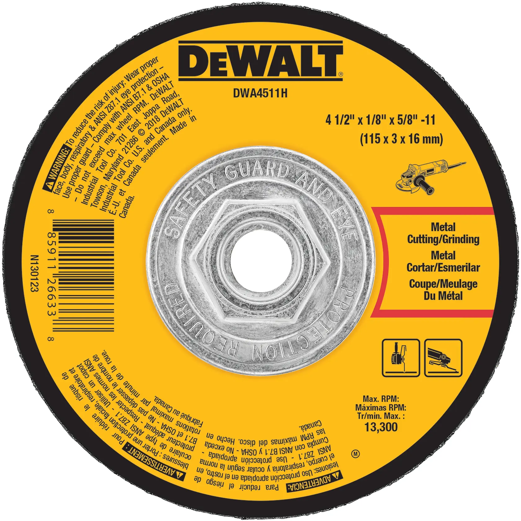 DEWALT® 4-1/2-in. x 1/8-in. x 5/8-in.-11 Metal Grinding Wheel