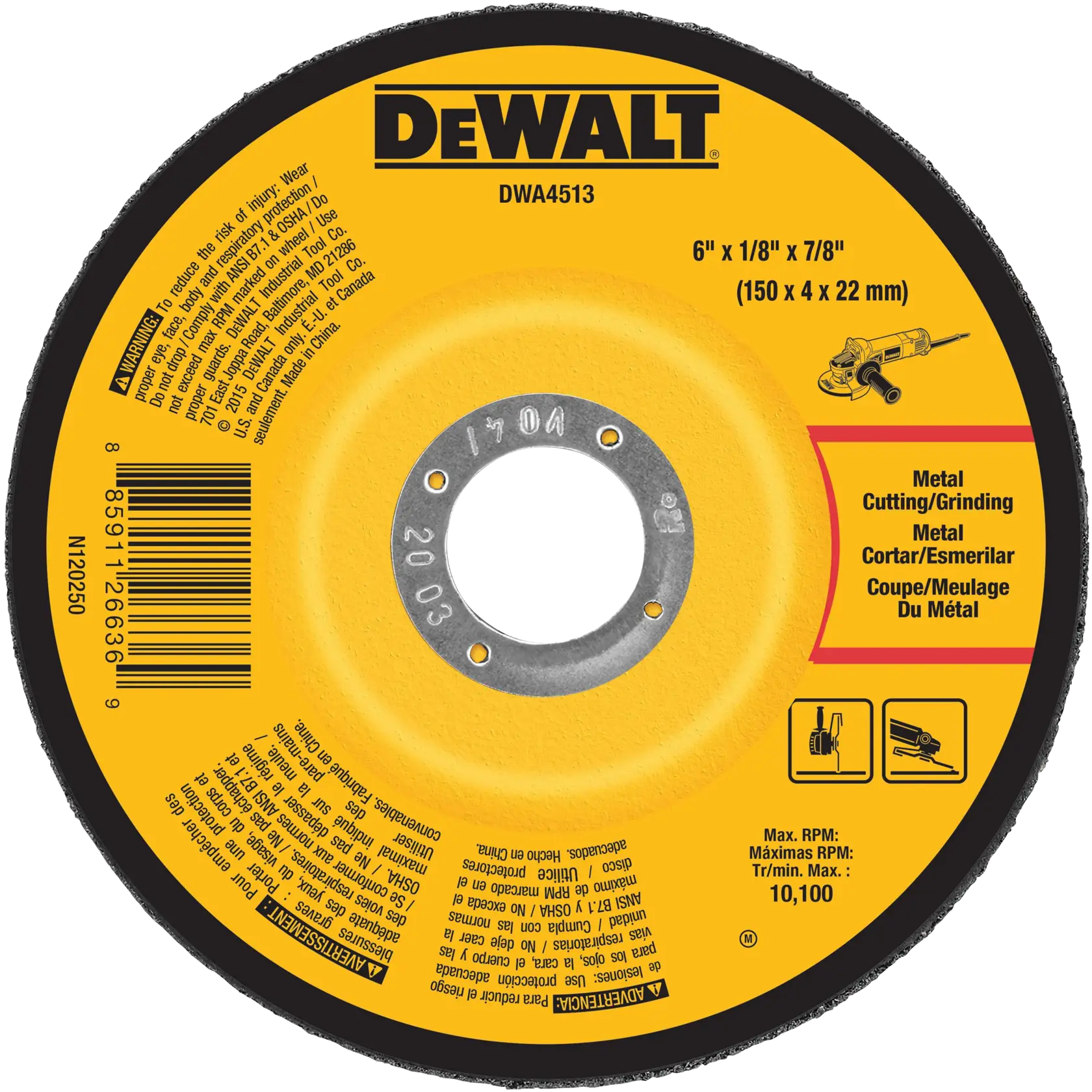 DEWALT® 6-in. x 1/8-in. x 7/8-in. T27 Metal Pipeline Grinding Wheel