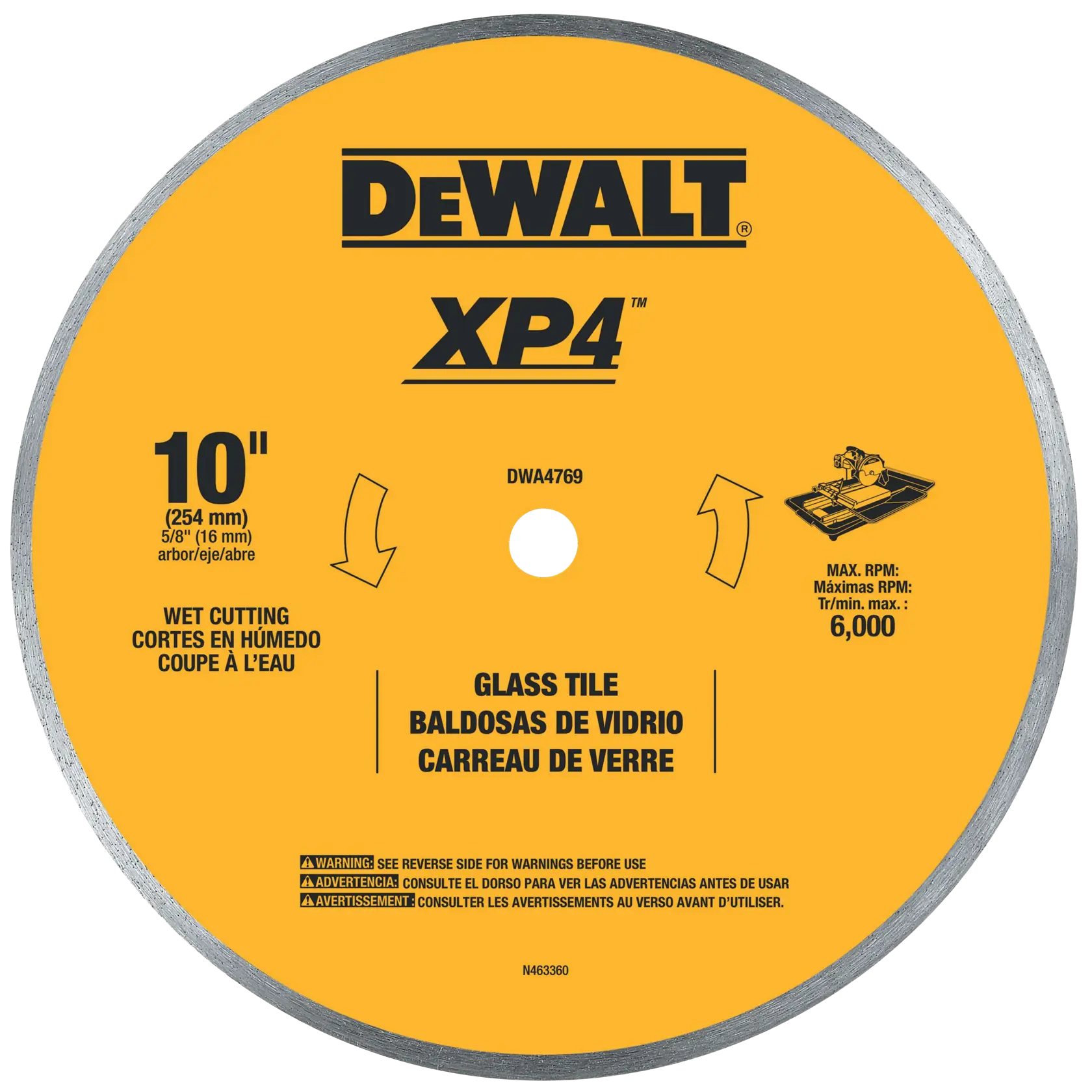 DEWALT® XP4™ 10-in. Continuous Rim Wet Cutting Glass Tile Blade