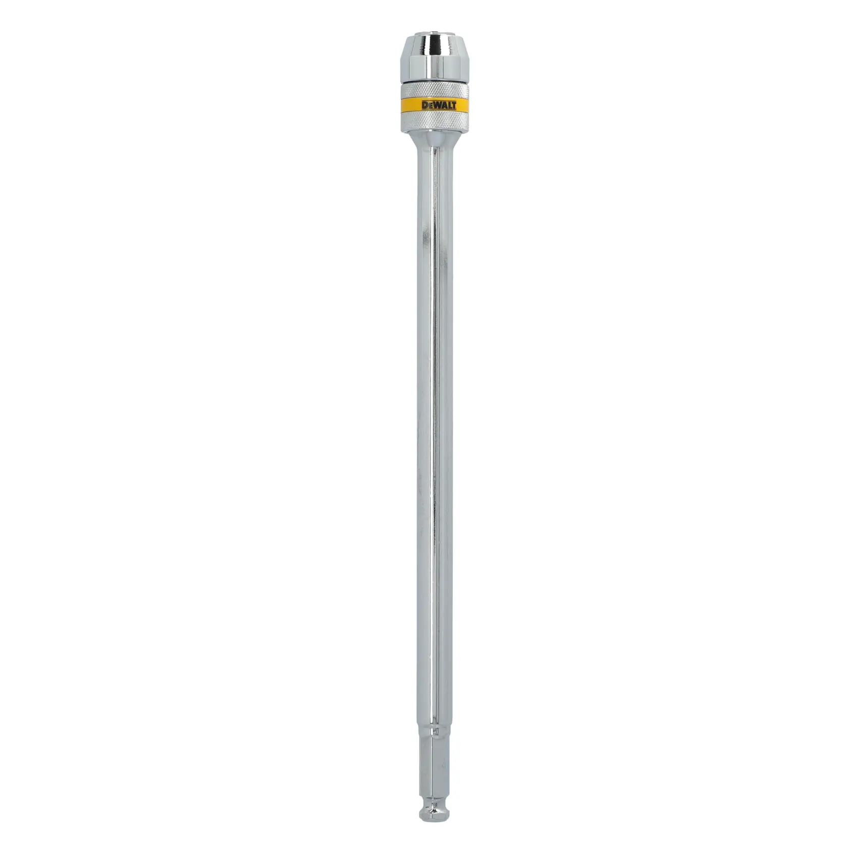 A DEWALT branded long metal shaft with a quick-change extension tip, commonly used in power tools for bit extensions.
