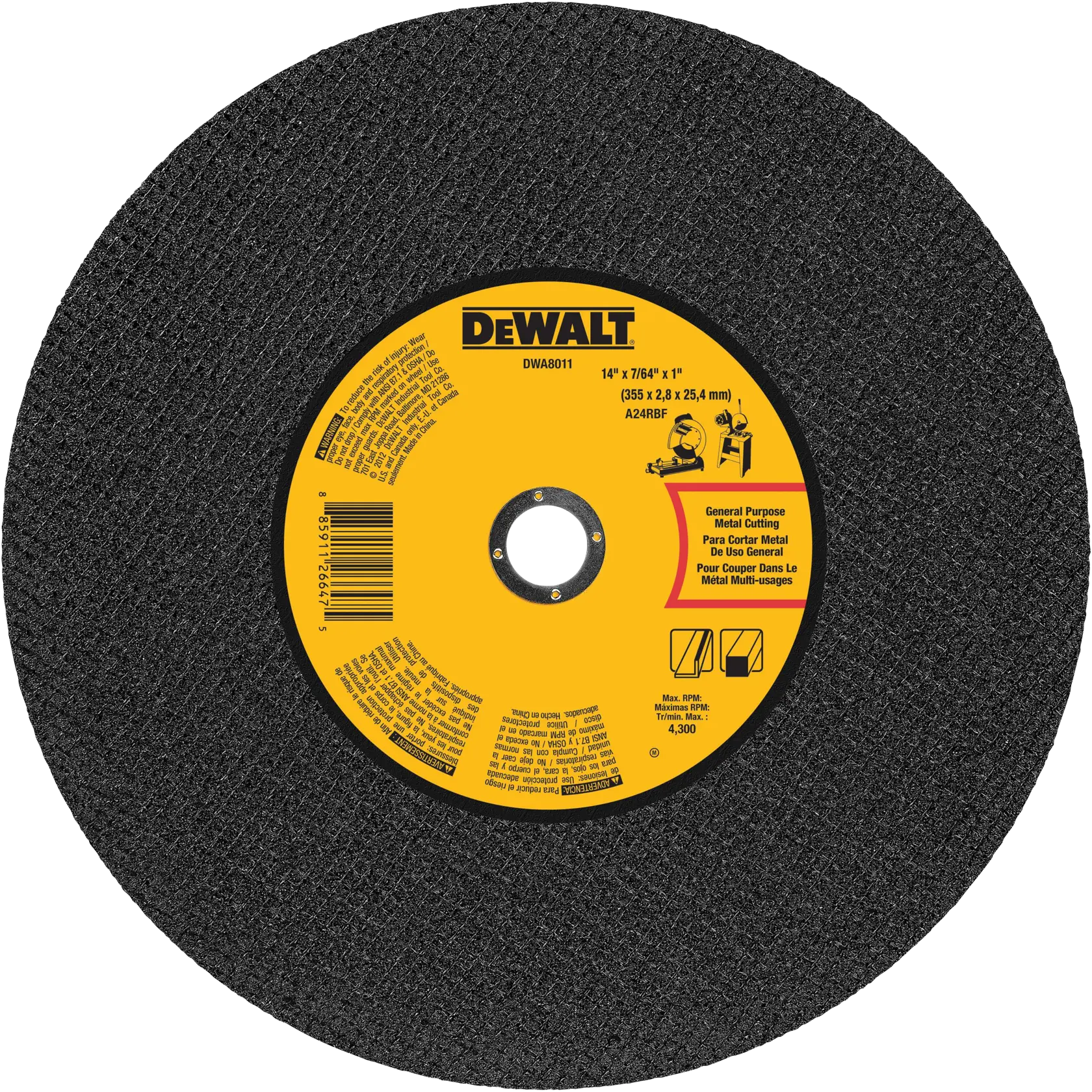 DEWALT® 14-in. x 7/64-in. x 1-in. General Purpose Chop Saw Wheel-Metal