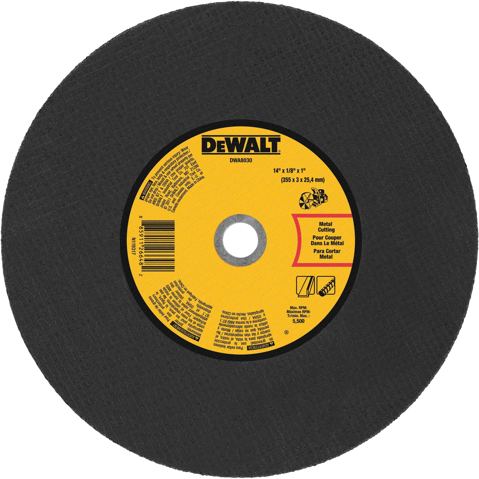 DEWALT® 14-in. x 1/8-in. x 1-in. Aluminum Oxide Cut-Off Wheel for Metal
