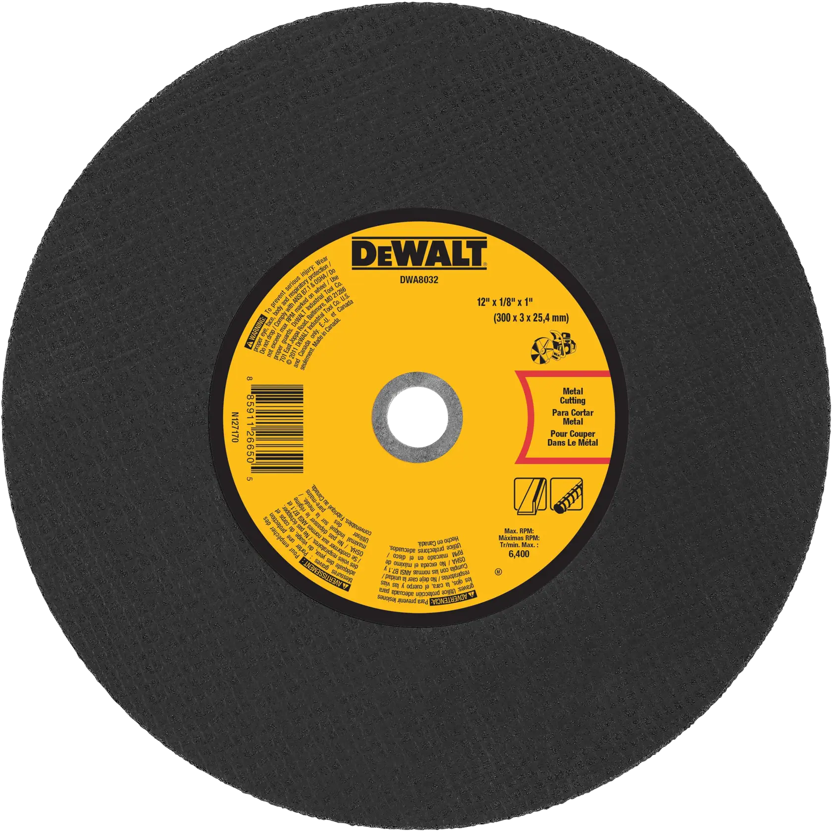 DEWALT® 12-in. x 1/8-in. x 1-in. Aluminum Oxide Cut-Off Wheel for Metal