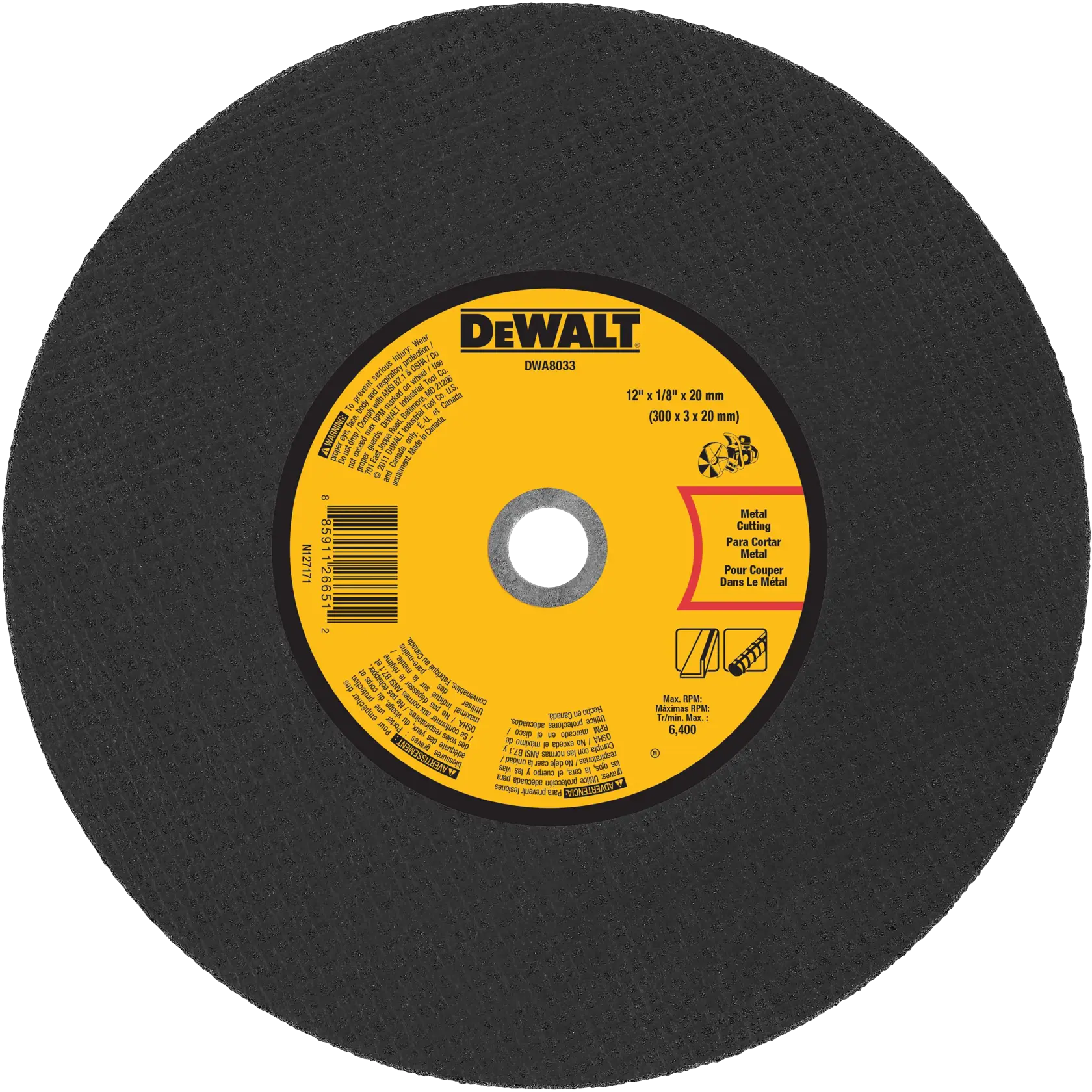 DEWALT® 12-in. x 1/8-in.x 20-mm Aluminum Oxide Cut-Off Wheel for Metal
