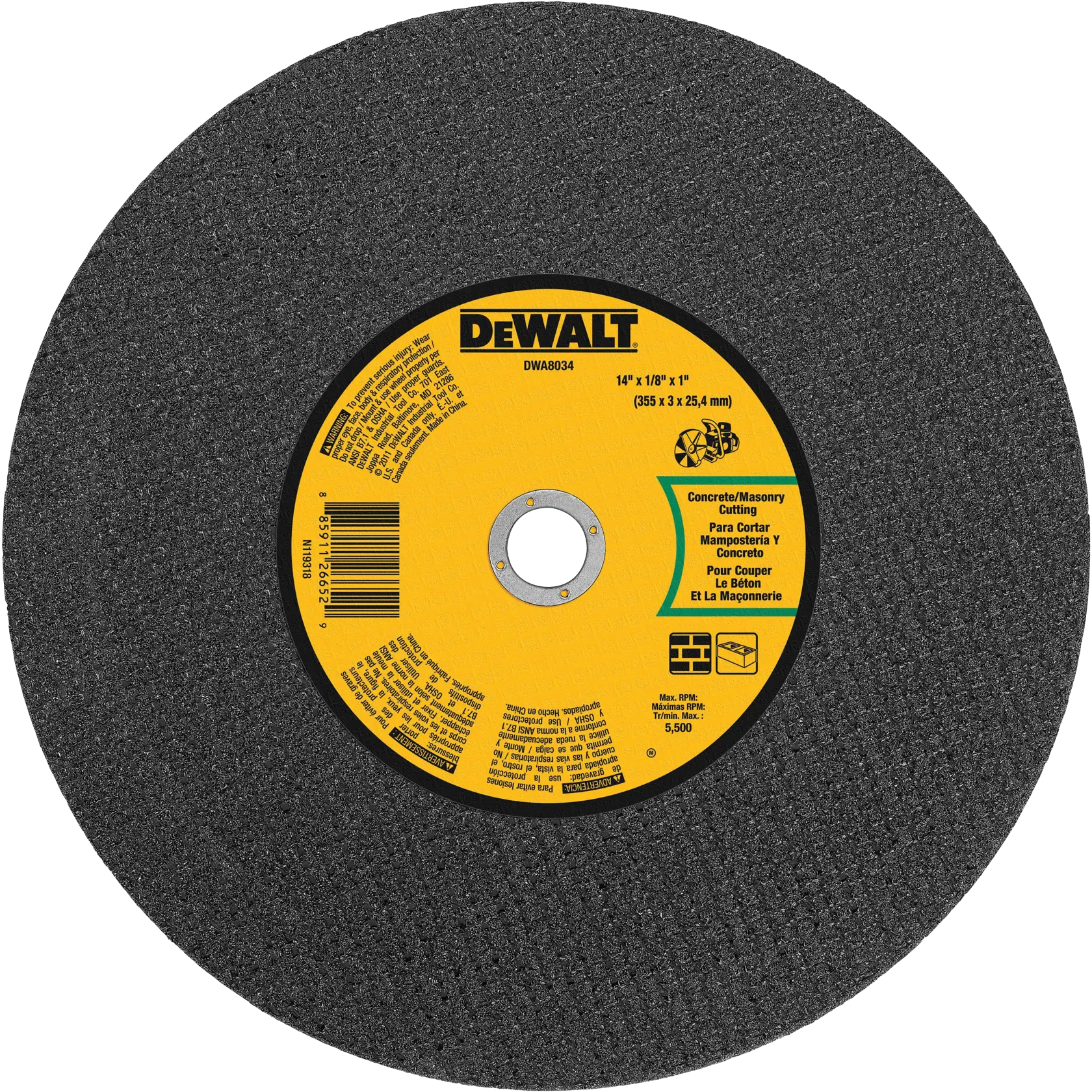 DEWALT® 14-in. x 1/8-in. x 1-in. Silicon Carbide Cut-Off Wheel for Concrete & Masonry