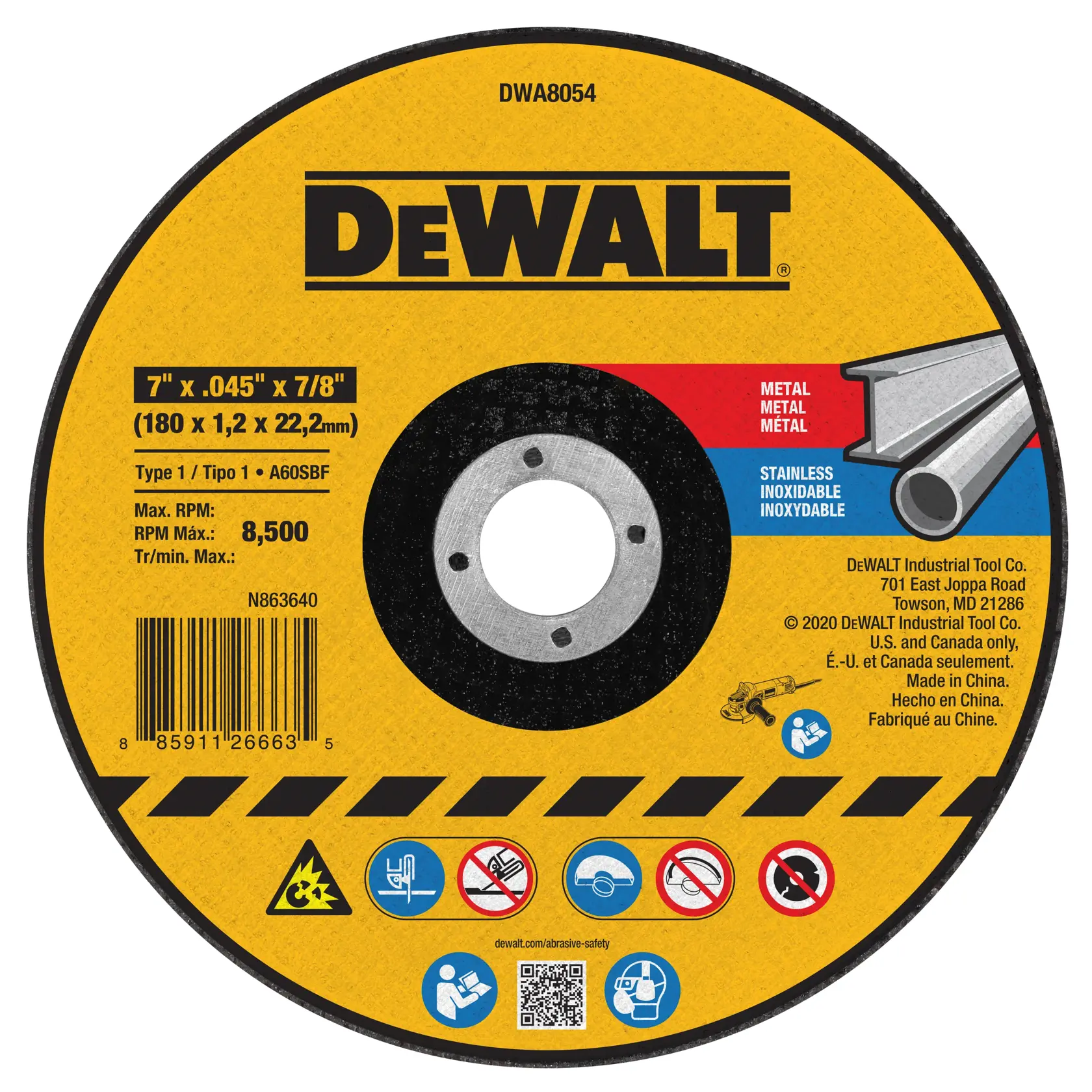 DEWALT® 7-in. x .045-in. x 7/8-in. T1 Cut-Off Wheel for Metal