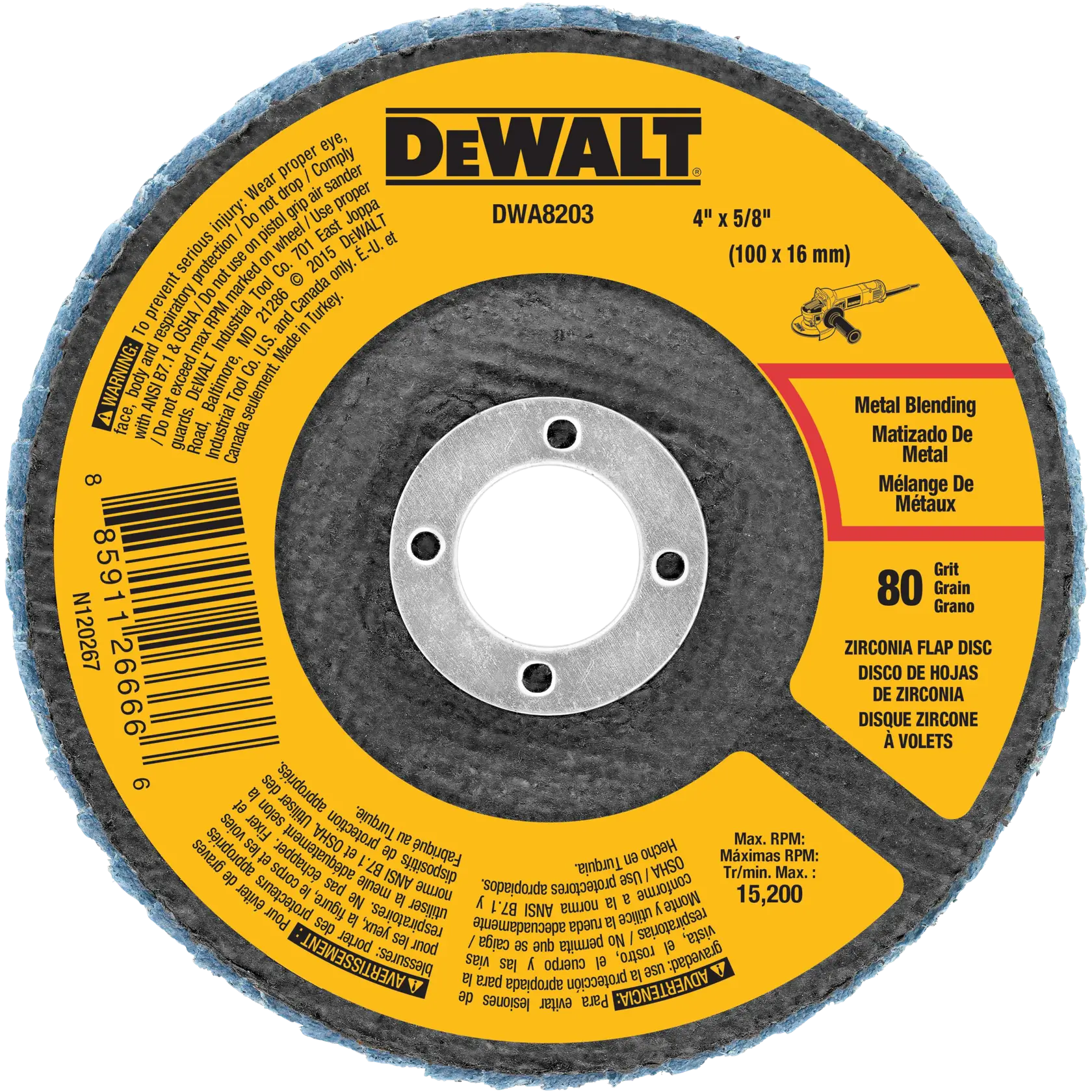 DEWALT® 4-in. x 5/8-in. Zirconia T29 Flap Disc (80 Grit)
