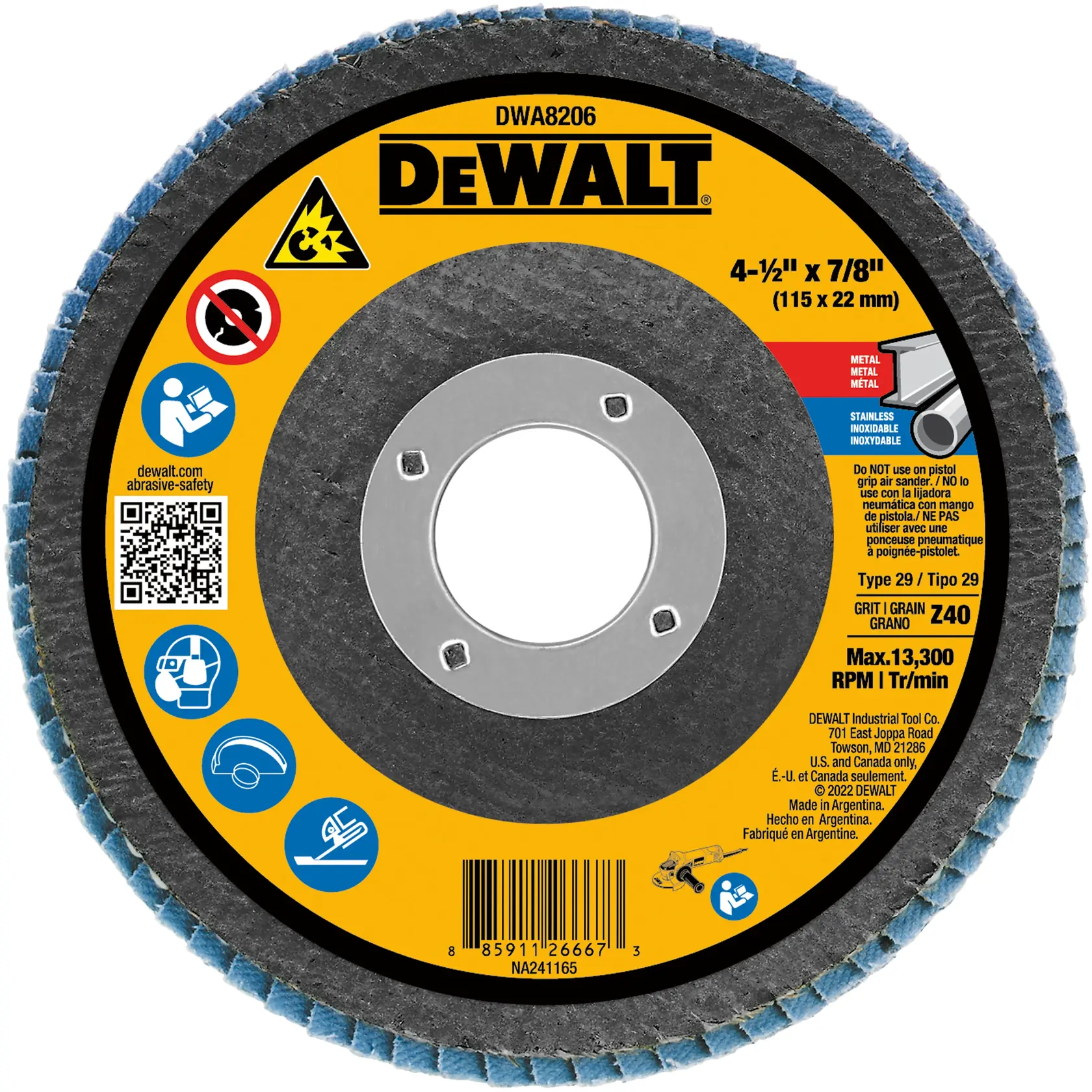 DEWALT® 4-1/2-in. x 7/8-in. Zirconia T29 Flap Disc (40 Grit)