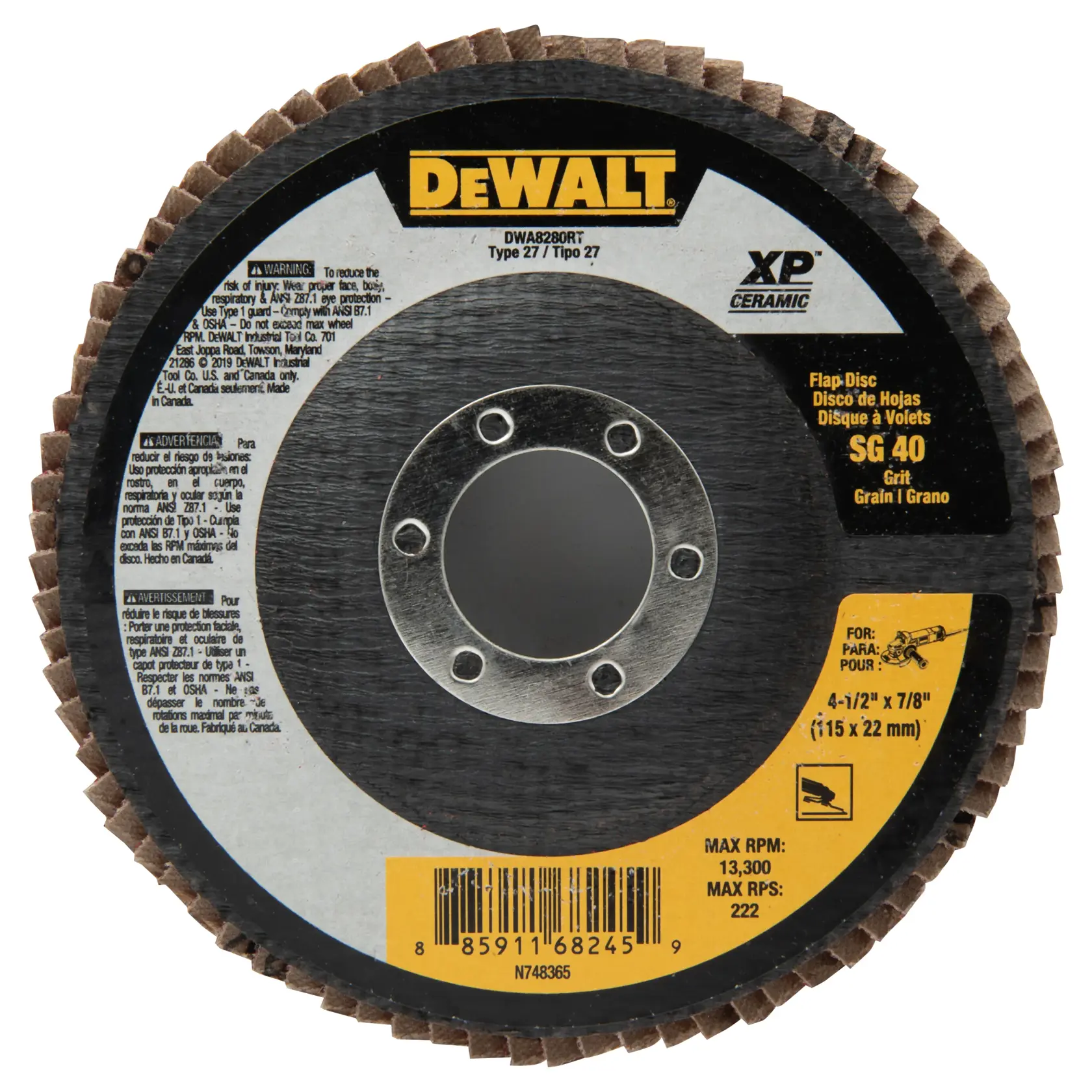 ELITE SERIES Flap Disc laying flat on surface with label side up