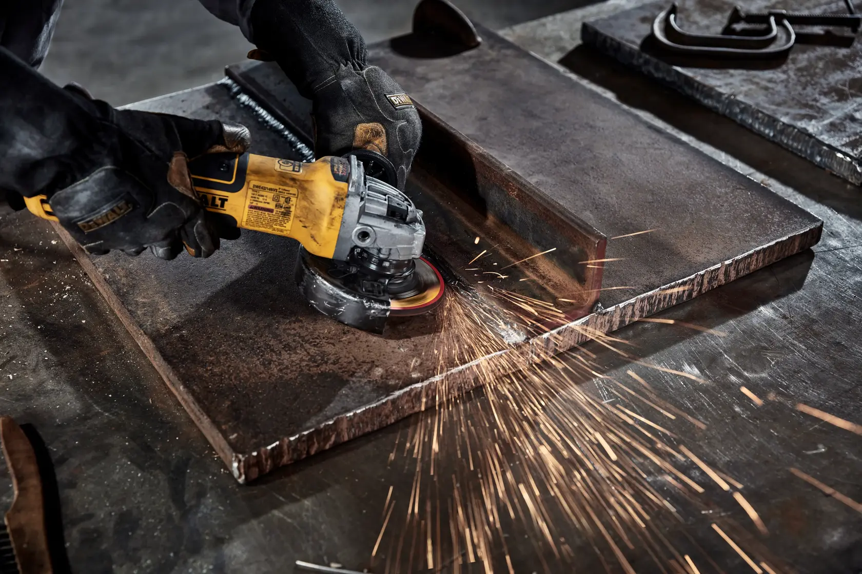 Closer shot of Elite Series Grinding wheel from above angle in use