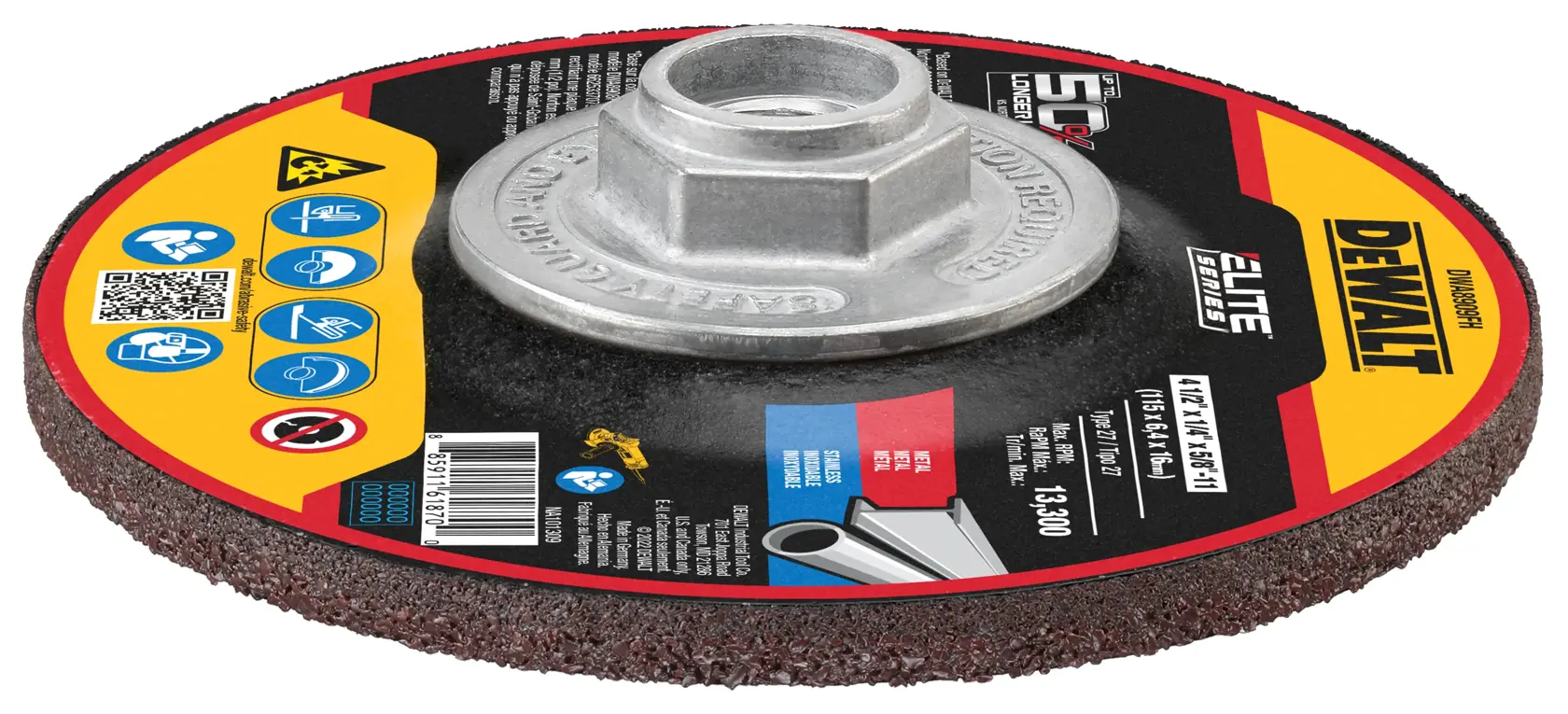 DEWALT® ELITE SERIES™ 4-1/2-in. x 1/4-in. x 5/8-in.-11 T27 Ceramic Grinding Wheel thumbnail 3