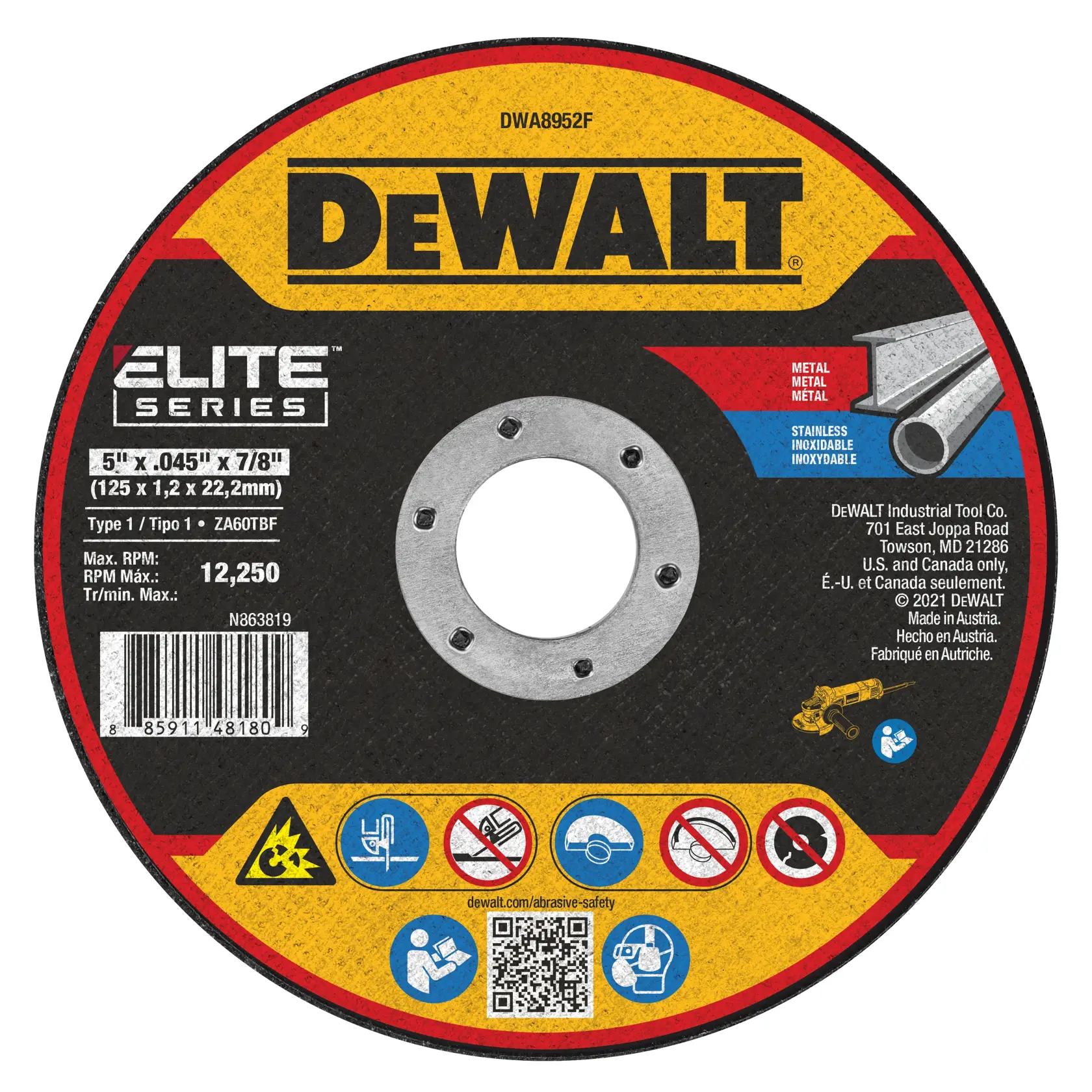 DEWALT® ELITE SERIES™ 5-in. x .045-in. x 7/8-in. T1 Ceramic Cut-Off Wheel