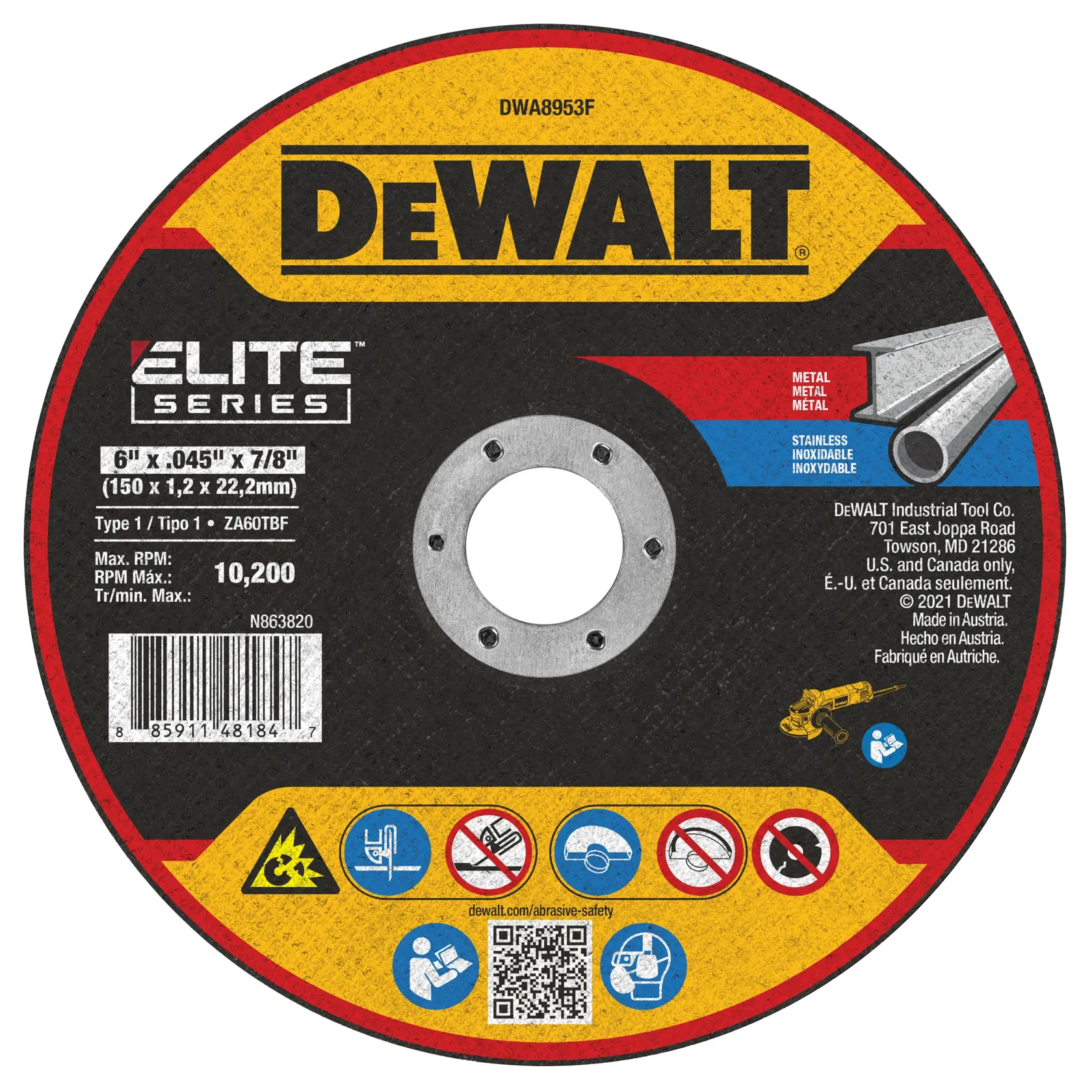 DEWALT® ELITE SERIES™ 6-in. x .045-in. x 7/8-in. T1 Ceramic Cut-Off Wheel