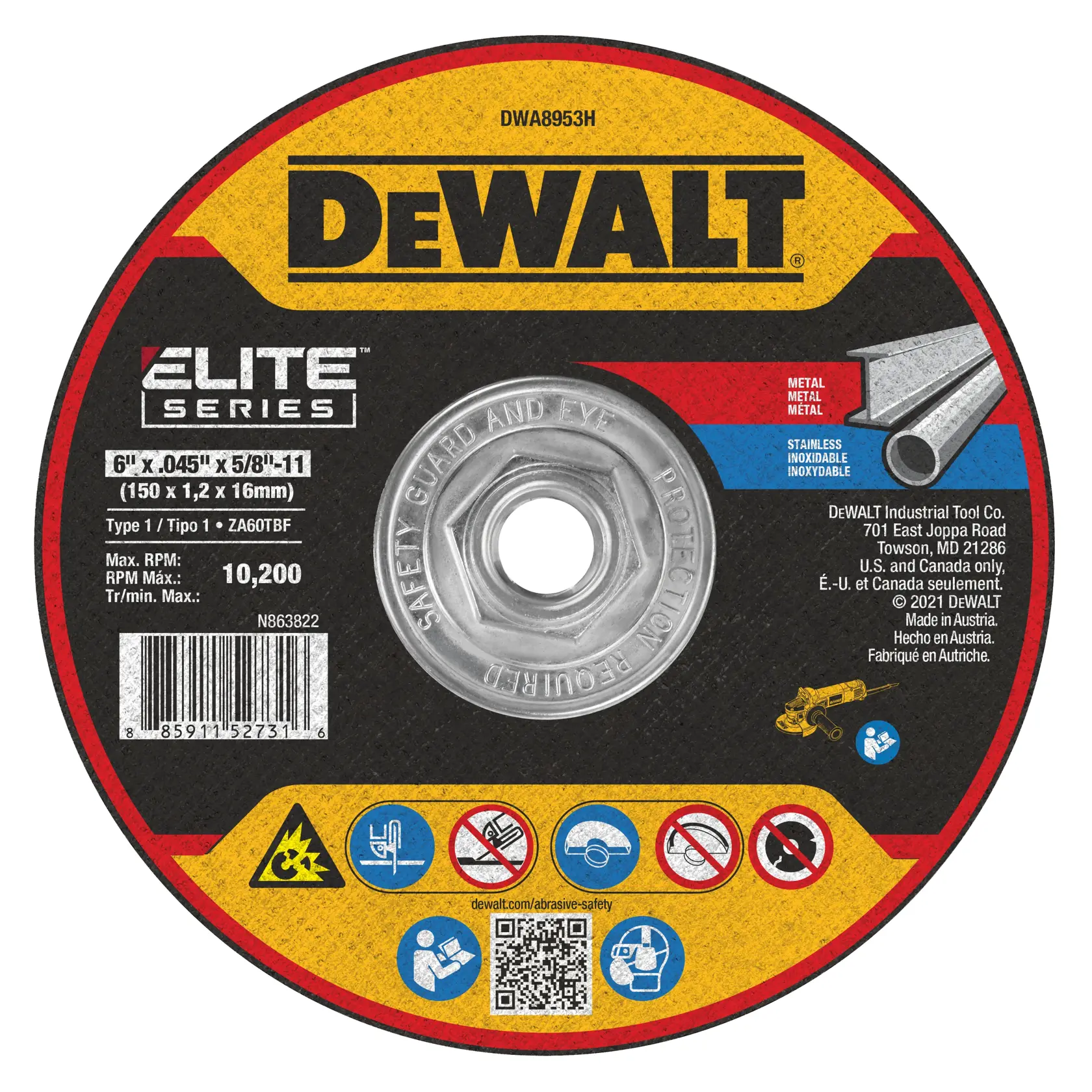 DEWALT® ELITE SERIES™ 6-in. x .045-in. x 5/8-in.-11 T1 Ceramic Cut-Off Wheel