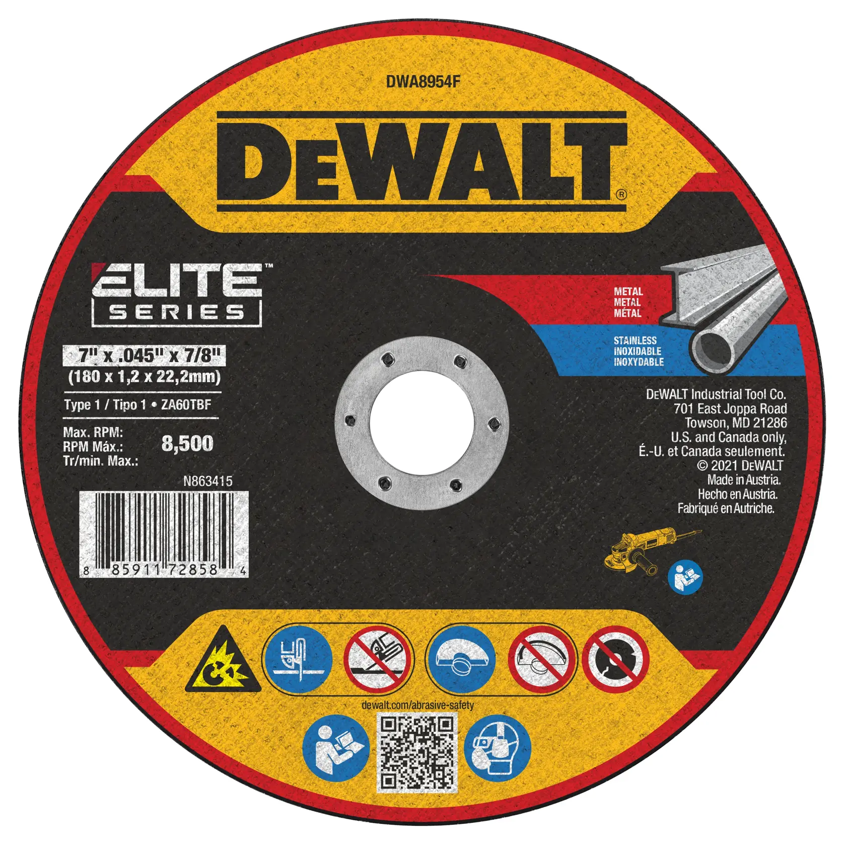 DEWALT® ELITE SERIES™ 7-in. x .045-in. x 7/8-in. T1 Ceramic Cut-Off Wheel