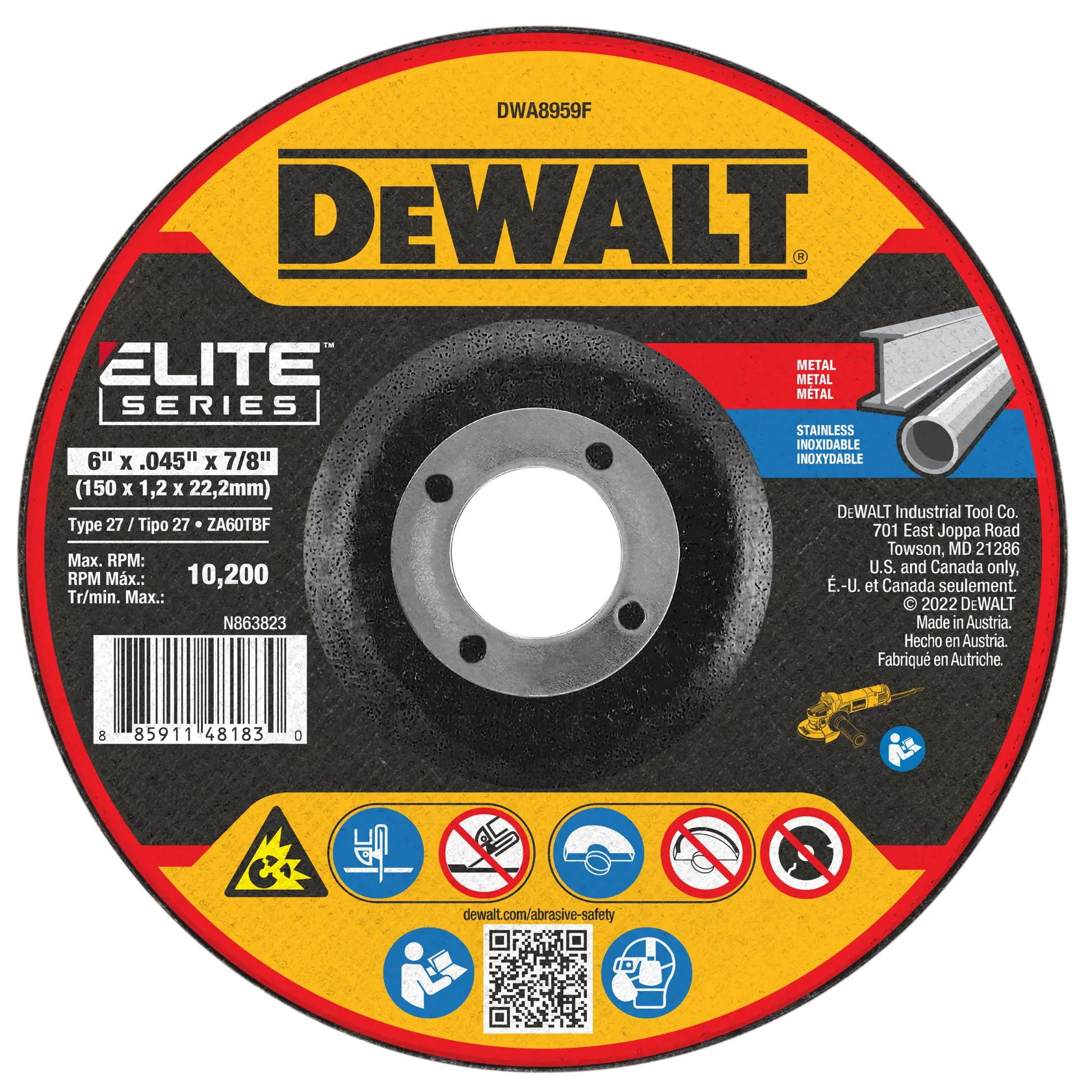 DEWALT® ELITE SERIES™ 6-in. x .045-in. x 7/8-in. T27 Ceramic Cut-Off Wheel