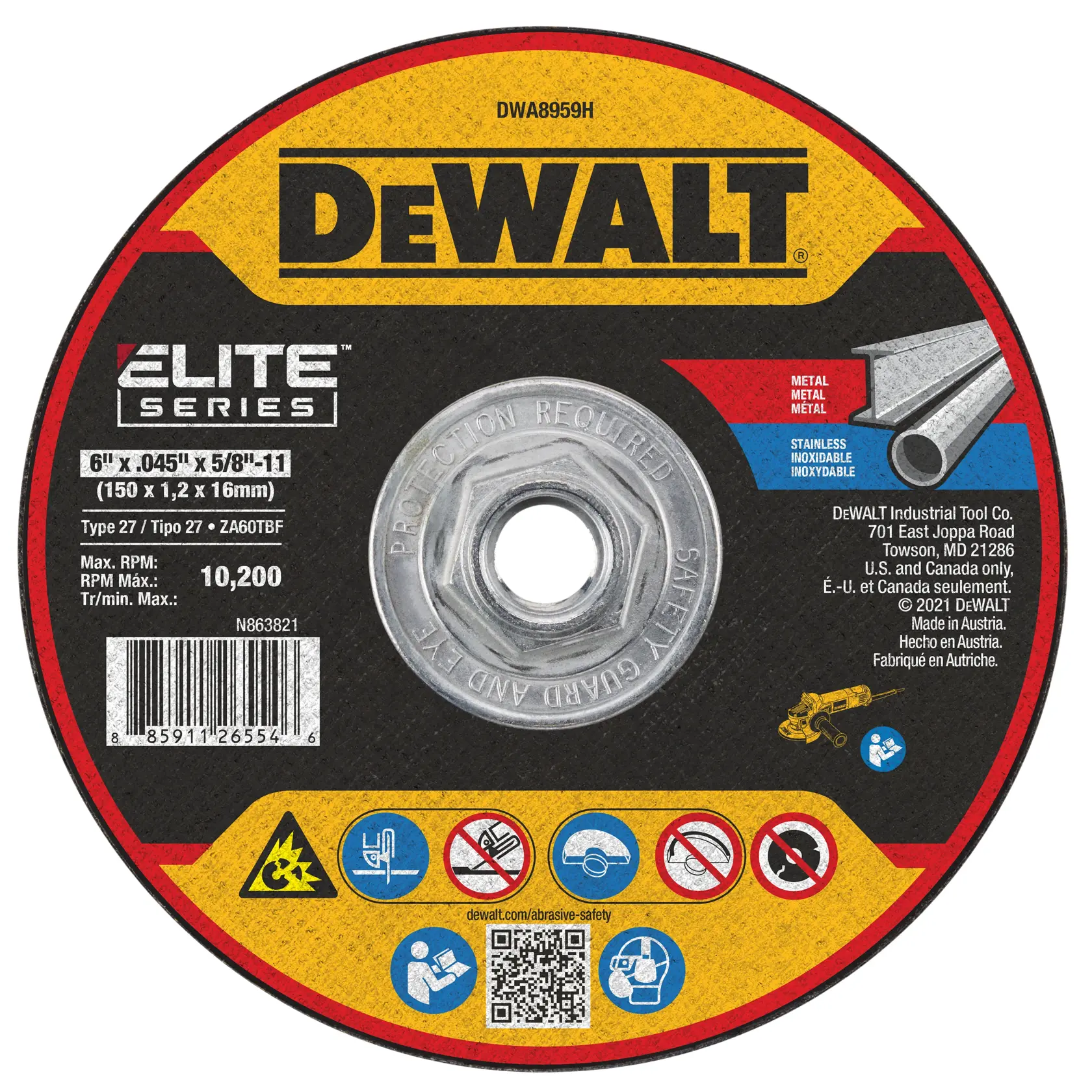 DEWALT® ELITE SERIES™ 6-in. x .045-in. x 5/8-in.-11 T27 Ceramic Cut-Off Wheel