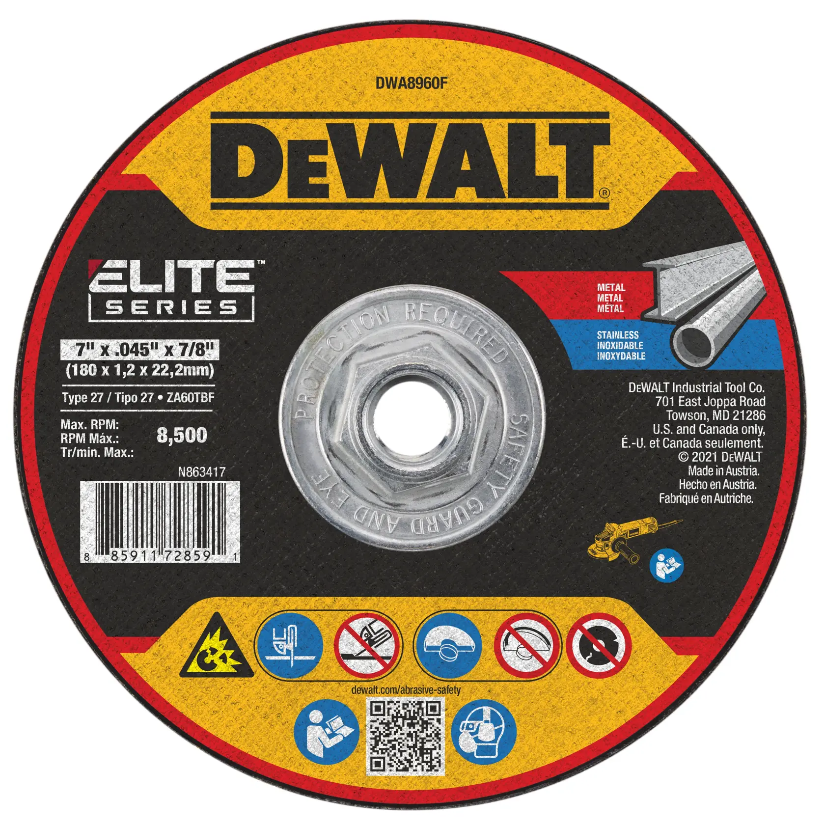DEWALT® ELITE SERIES™ 7-in. x .045-in. x 7/8-in. T27 Cut-Off Wheel