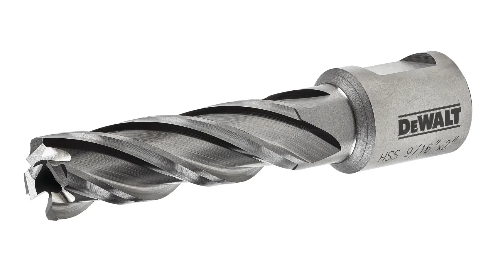 Close up of 9 sixteenths by 2 inch high speed steel annular cutter.