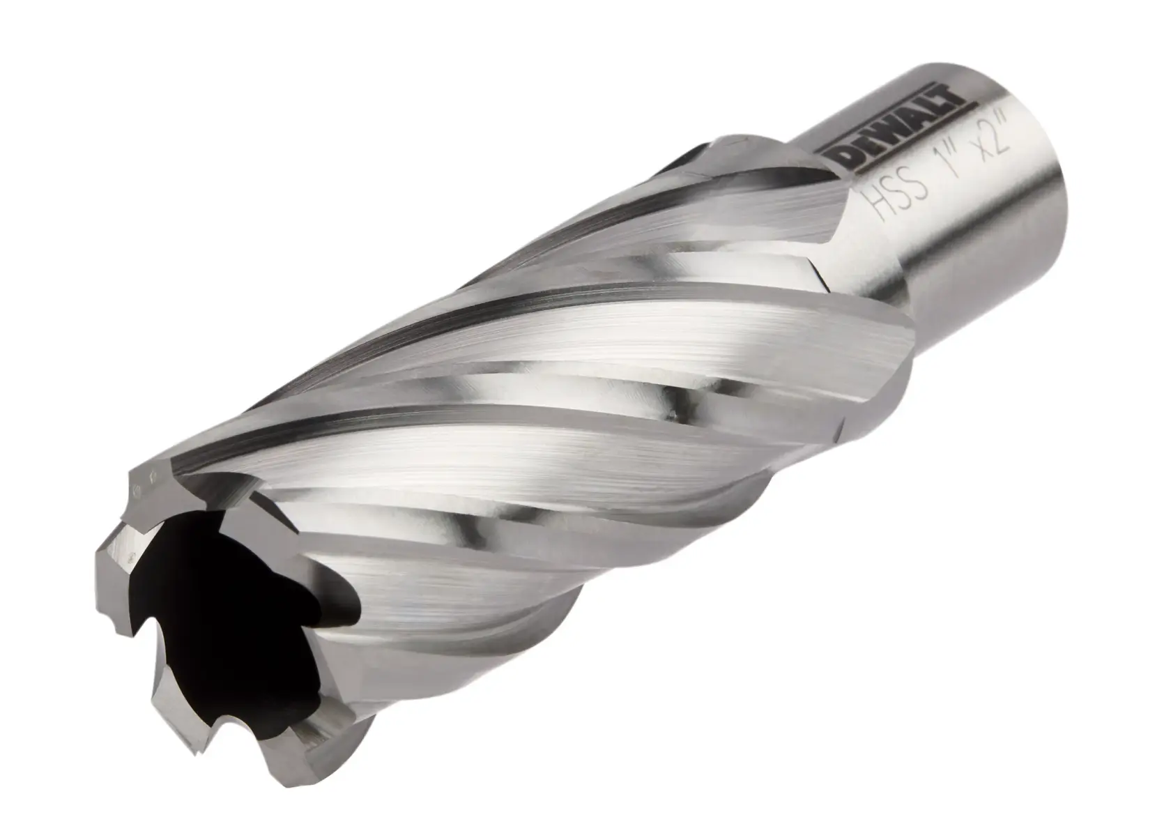 Side view of 1 and by 2 inch high speed steel annular cutter.