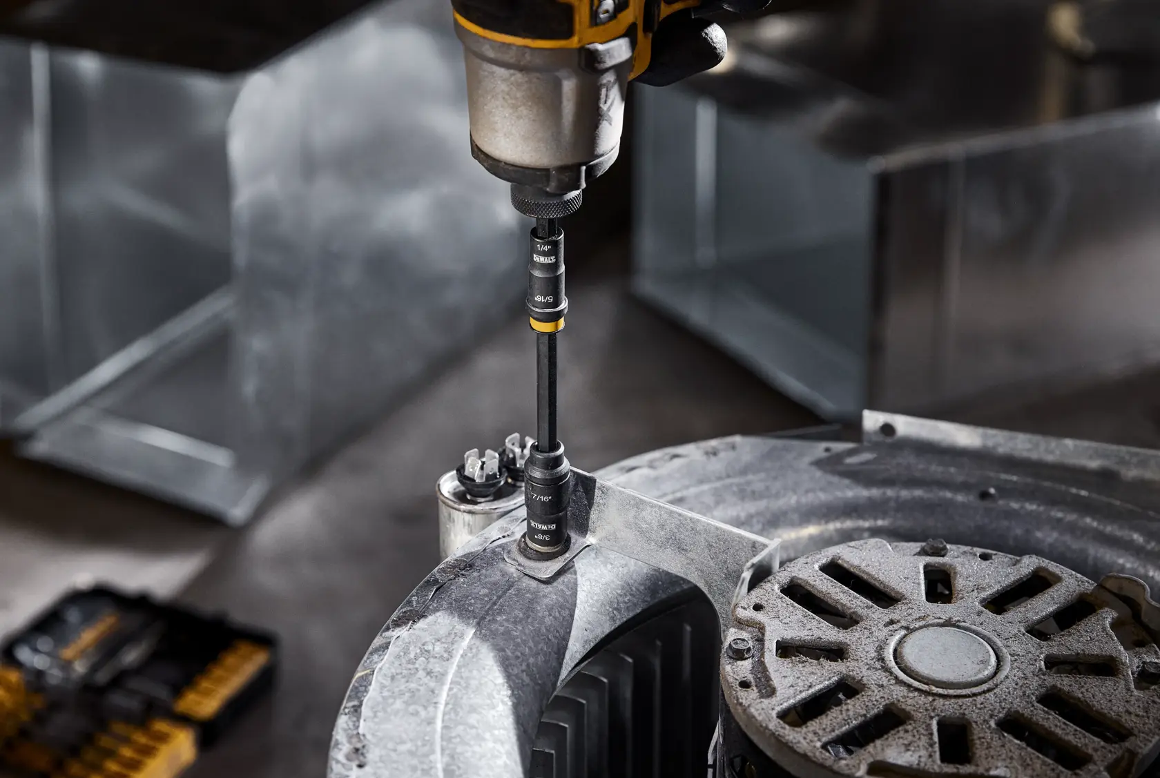 DEWALT Double ended nut driver taking out nut on uninstalled blower motor