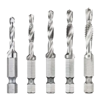 Profile of 5 Pieces DRILL TAP SET one quarter inch CAPACITY.
