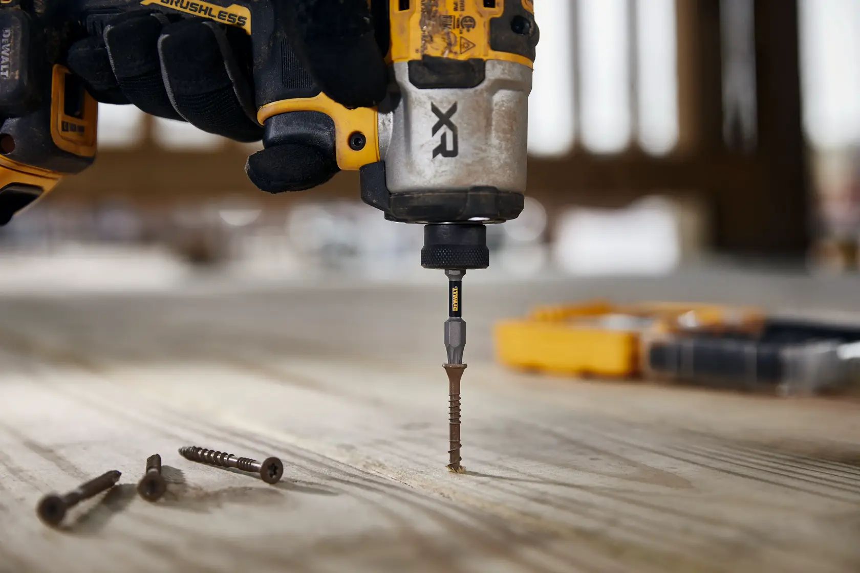 DEWALT TOUGHGRIP Bits Fastening two large framing pieces together