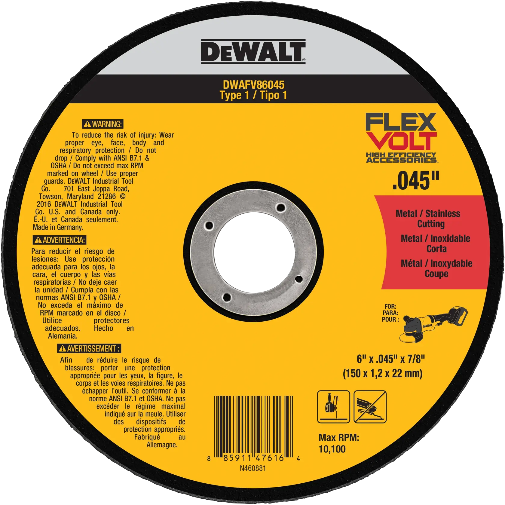 FLEXVOLT METAL CUTTING WHEEL TYPE 1.