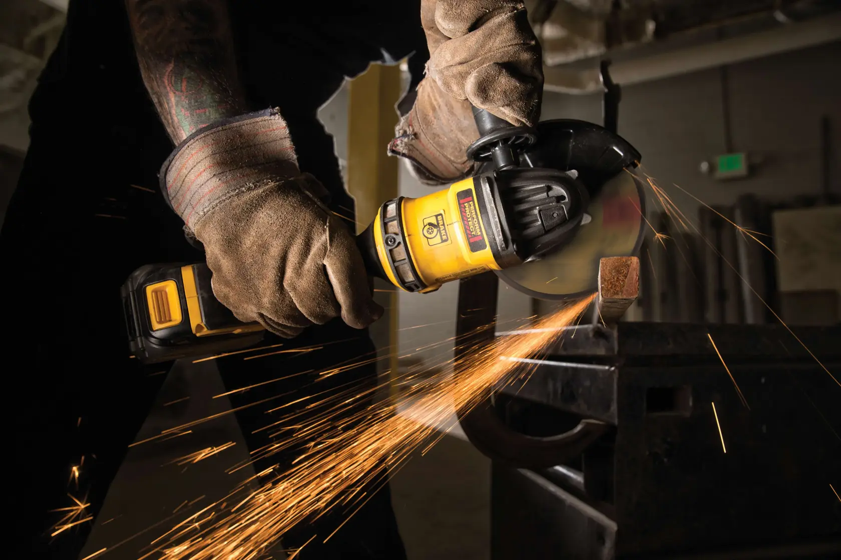 FLEXVOLT METAL CUTTING WHEELS TYPE 1 being used to cut through square metal bar.