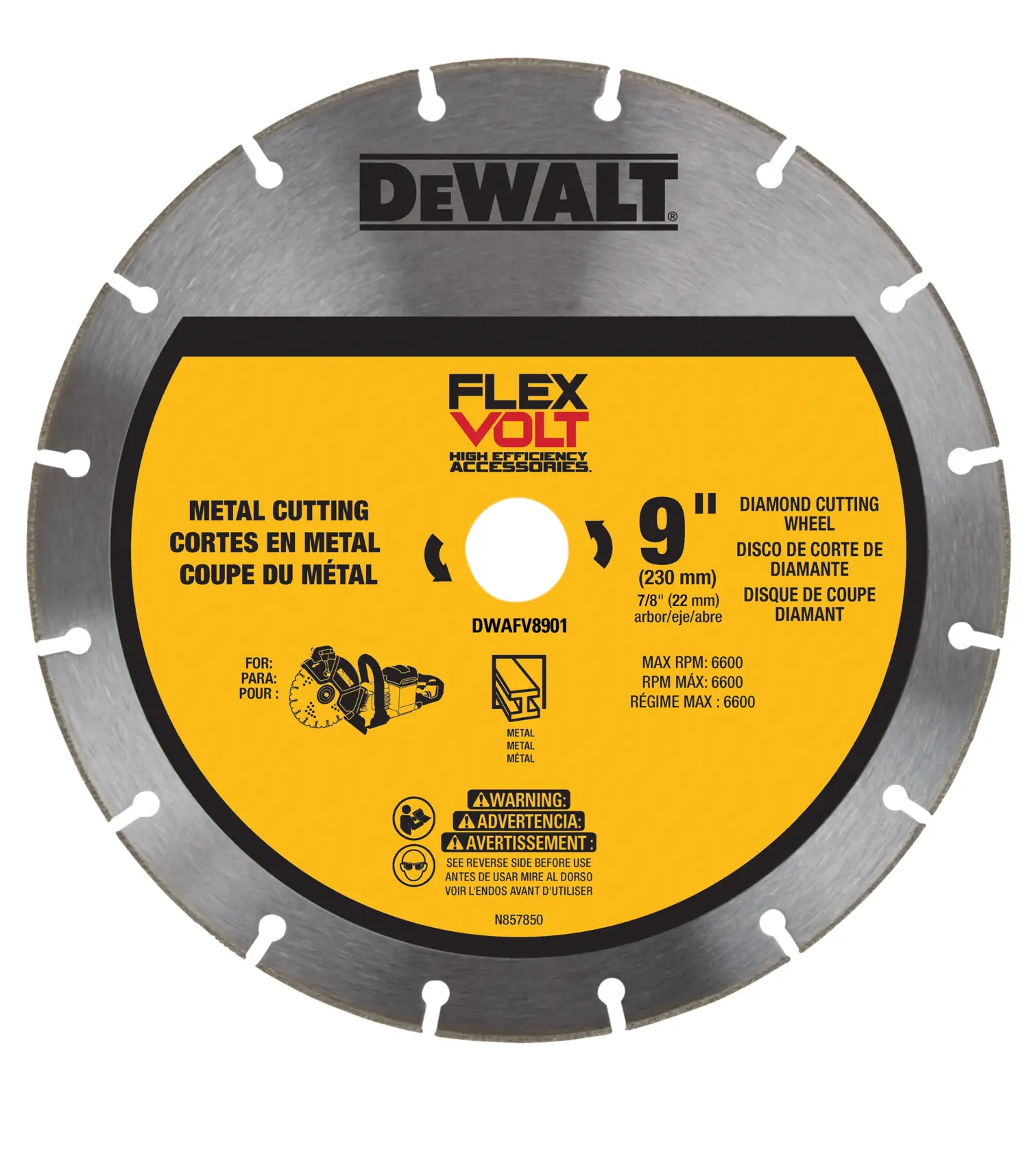 Profile of 9 inch FLEXVOLT metal cutting diamond wheel.