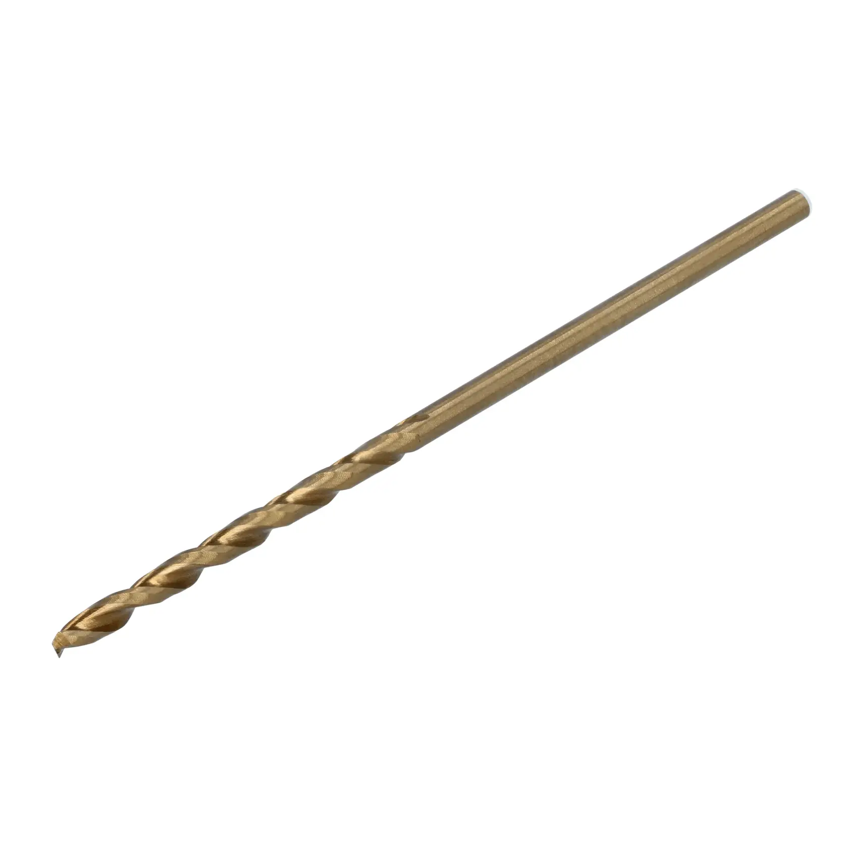 A single gold-colored twist drill bit, photographed on a white background.