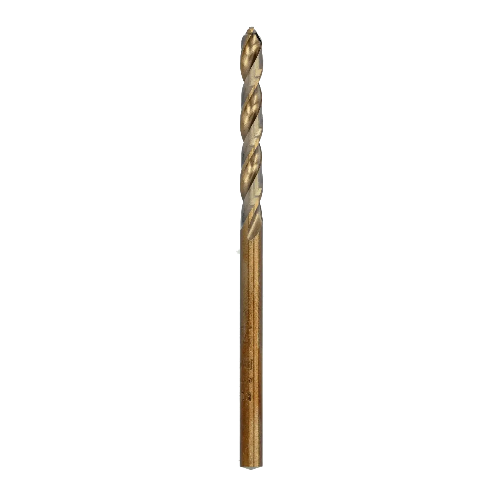 A single metallic drill bit with a gold finish, shown upright against a plain white background.