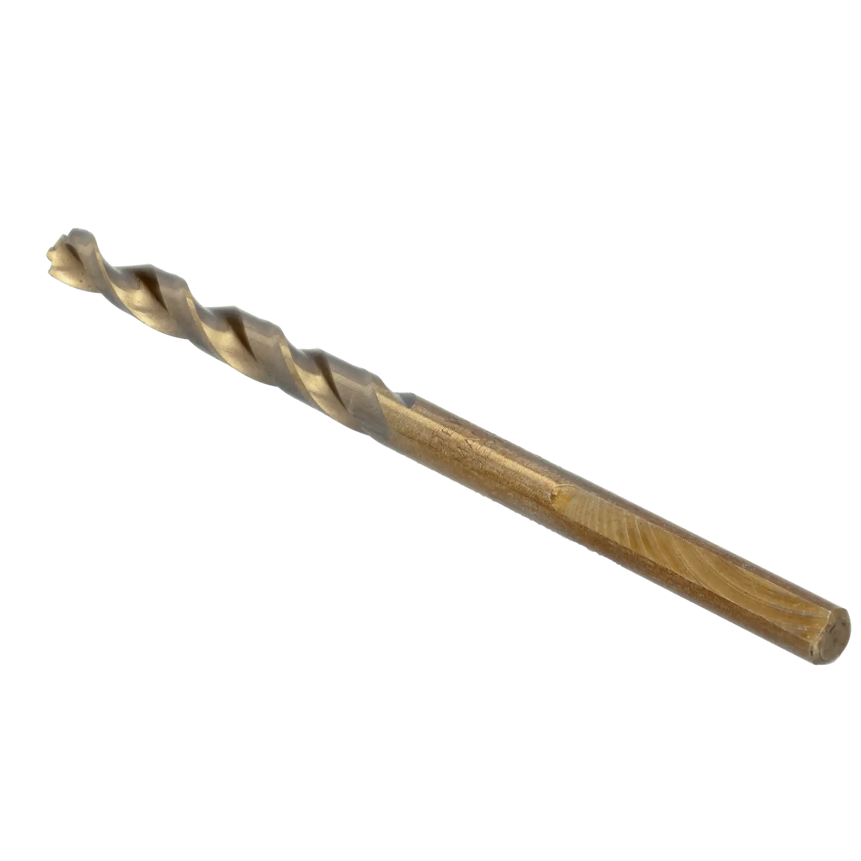 A single metal drill bit with a spiral design, shown against a white background.