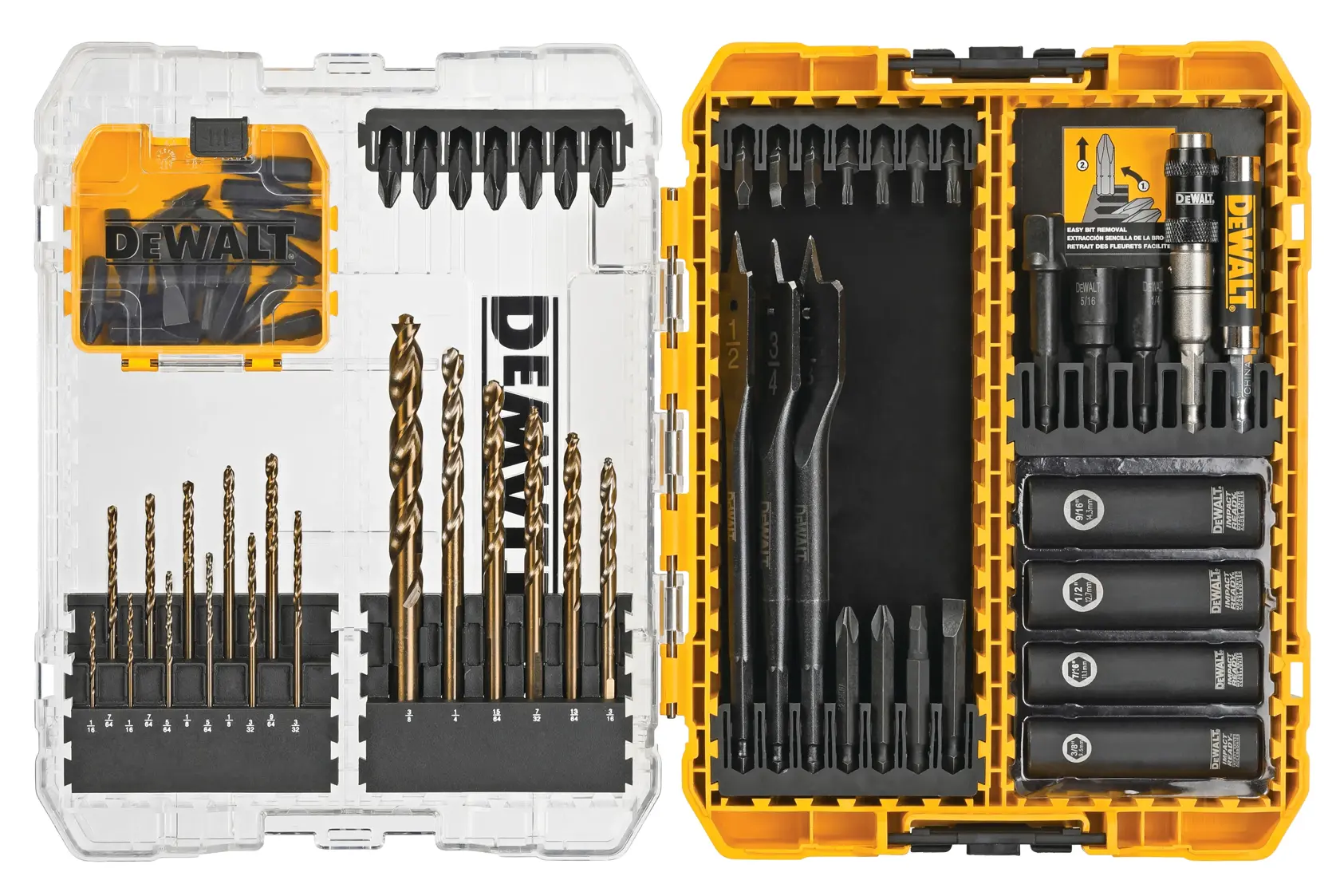 Overhead view of 65 piece standard set with Tough Case system.