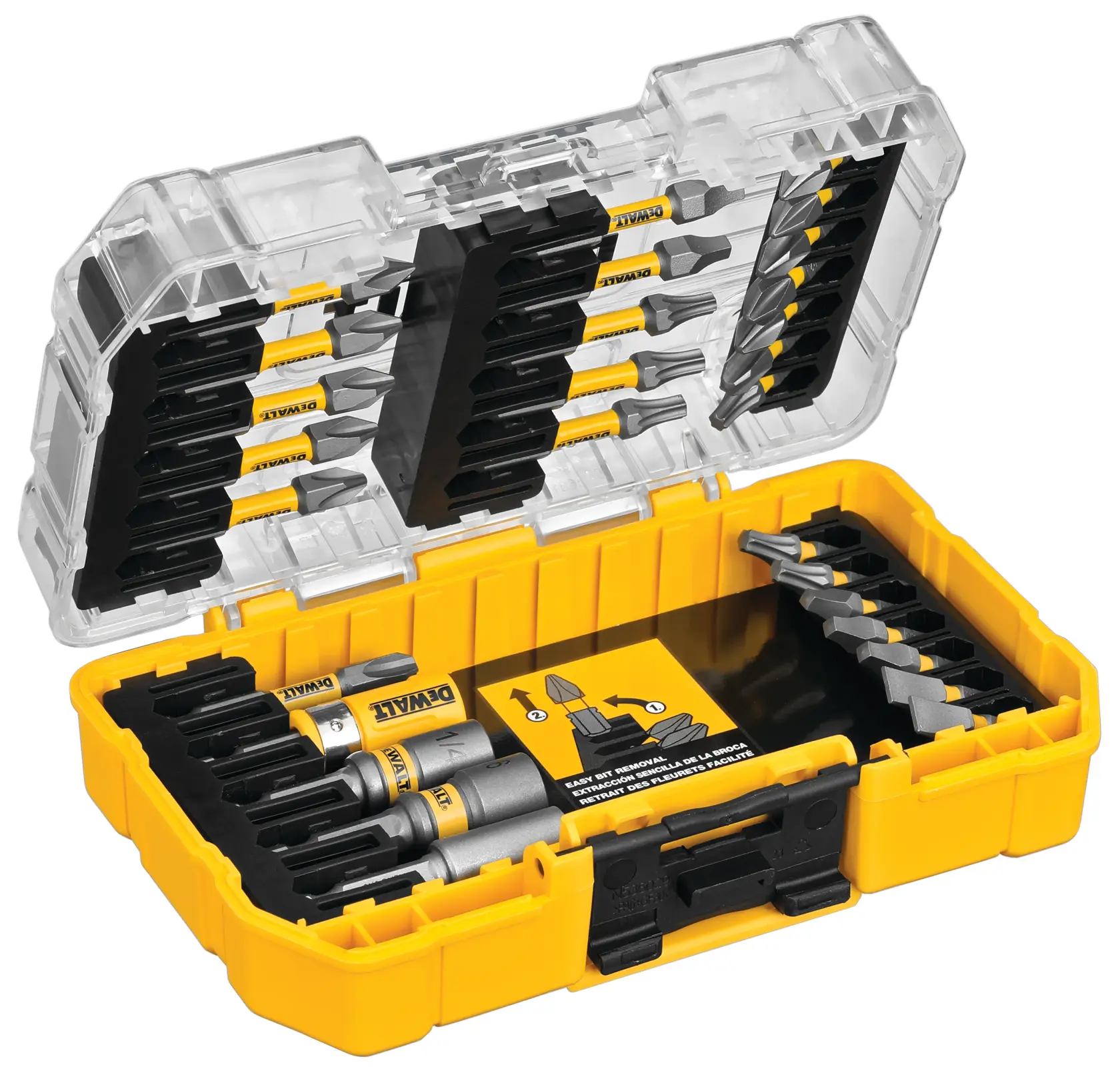 Profile of max fit screwdriving bit sets with open Tough Case system.