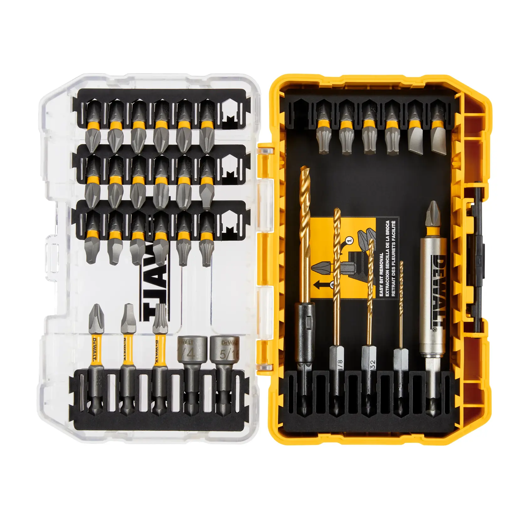 Overhead view of  50 piece Max Fit screwdriving bit set with Tough Case system.