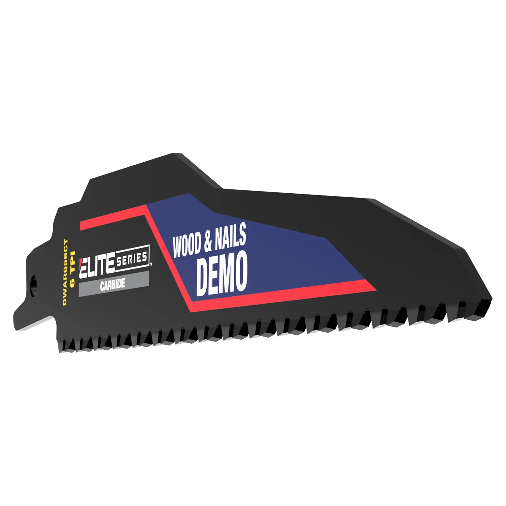 DEWALT ELITE SERIES carbide reciprocating saw blade for wood and nails demonstration.