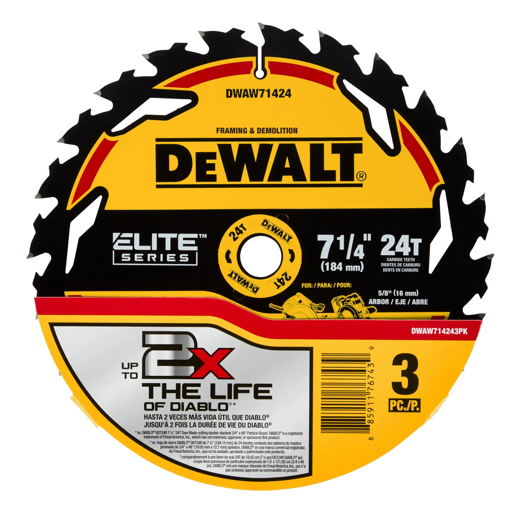 DEWALT® ELITE SERIES™ 7-1/4-in. Circular Saw Blade 3-Pack (24 Tooth)