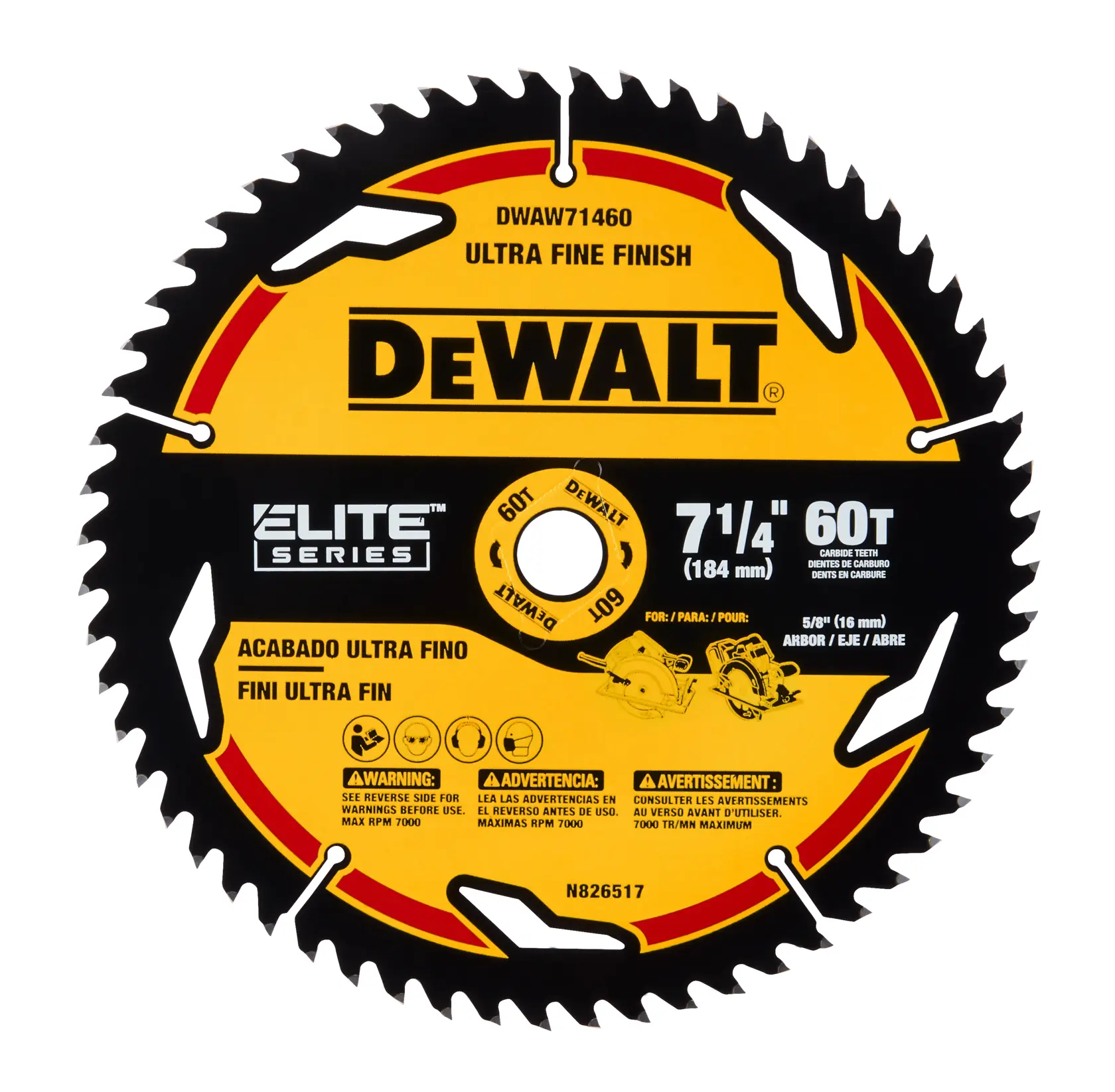 DEWALT® ELITE SERIES 7-1/4-in. (178mm) 60 Tooth Circular Saw Blade