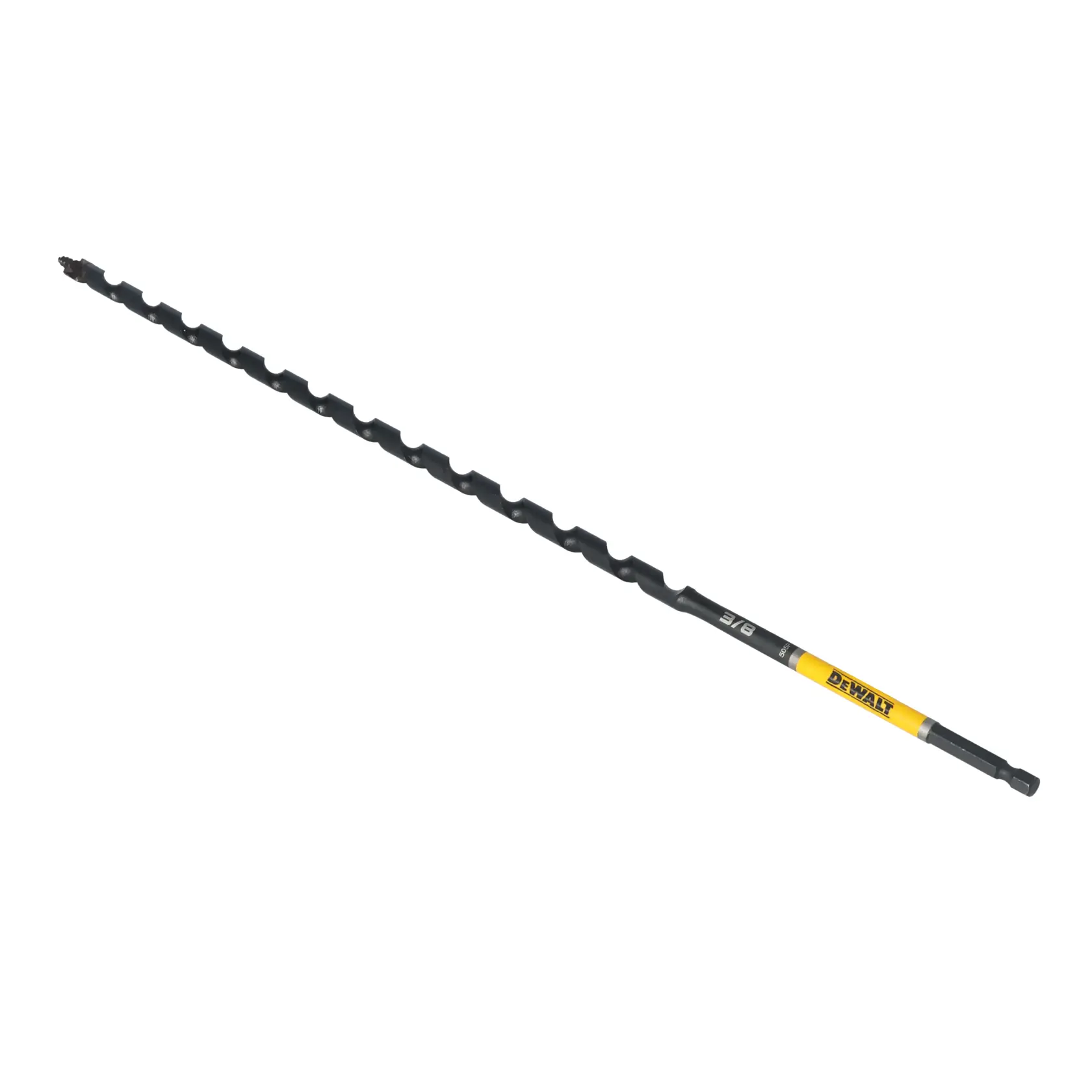 A DEWALT branded long auger drill bit with a hex shank, shown against a white background.