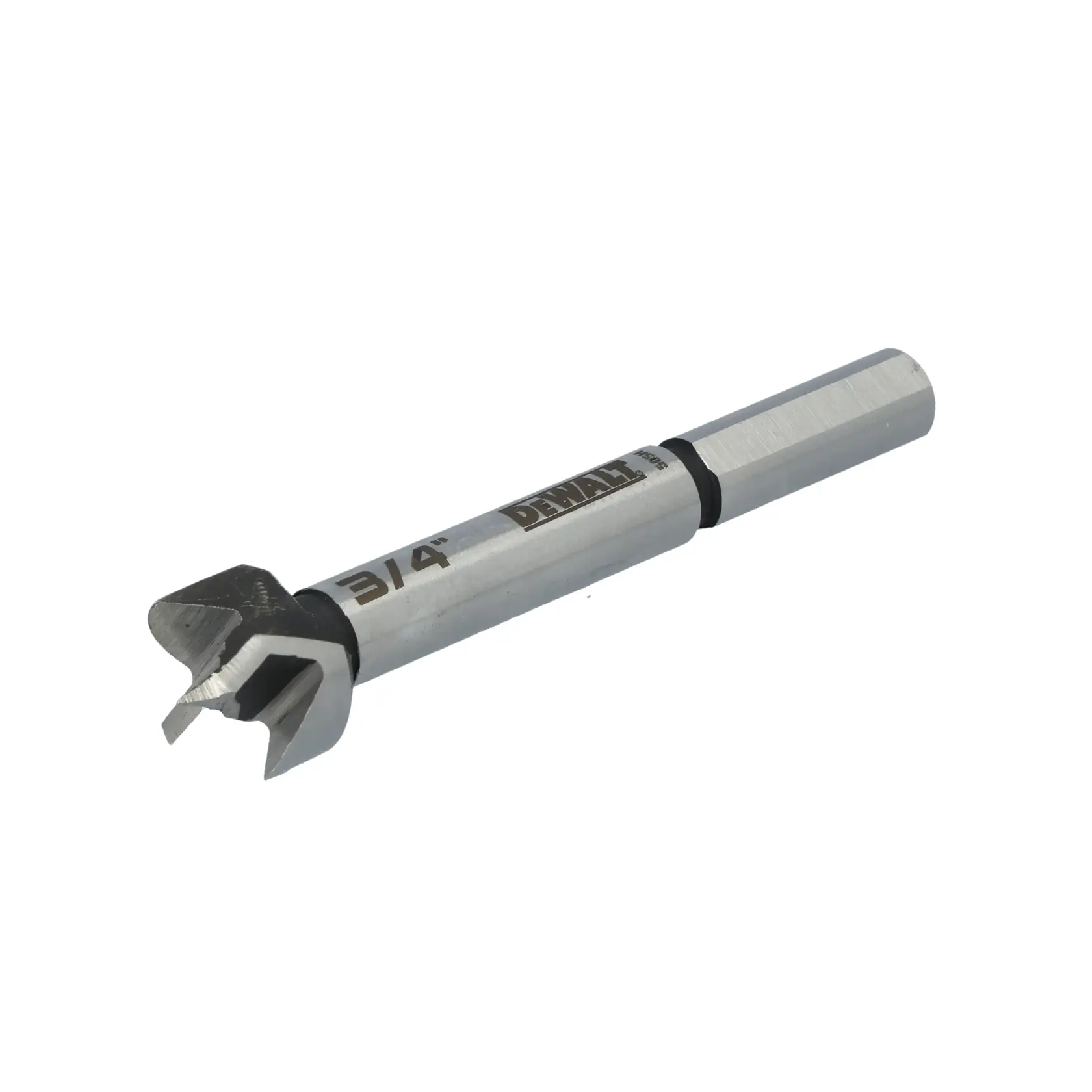 A DEWALT branded Forstner drill bit with a 3/4 inch marking, shown against a white background.